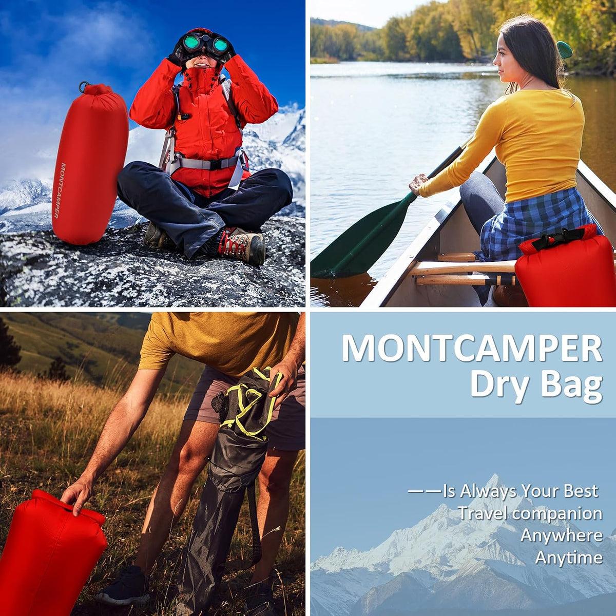 Waterproof Dry Bag 3-Pack (5L + 10L + 20L) – 30D Nylon Roll Top Dry Sacks with PU Coating, Lightweight Water-Resistant Storage for Kayaking, Camping, Hiking, Fishing & Beach (Red)
