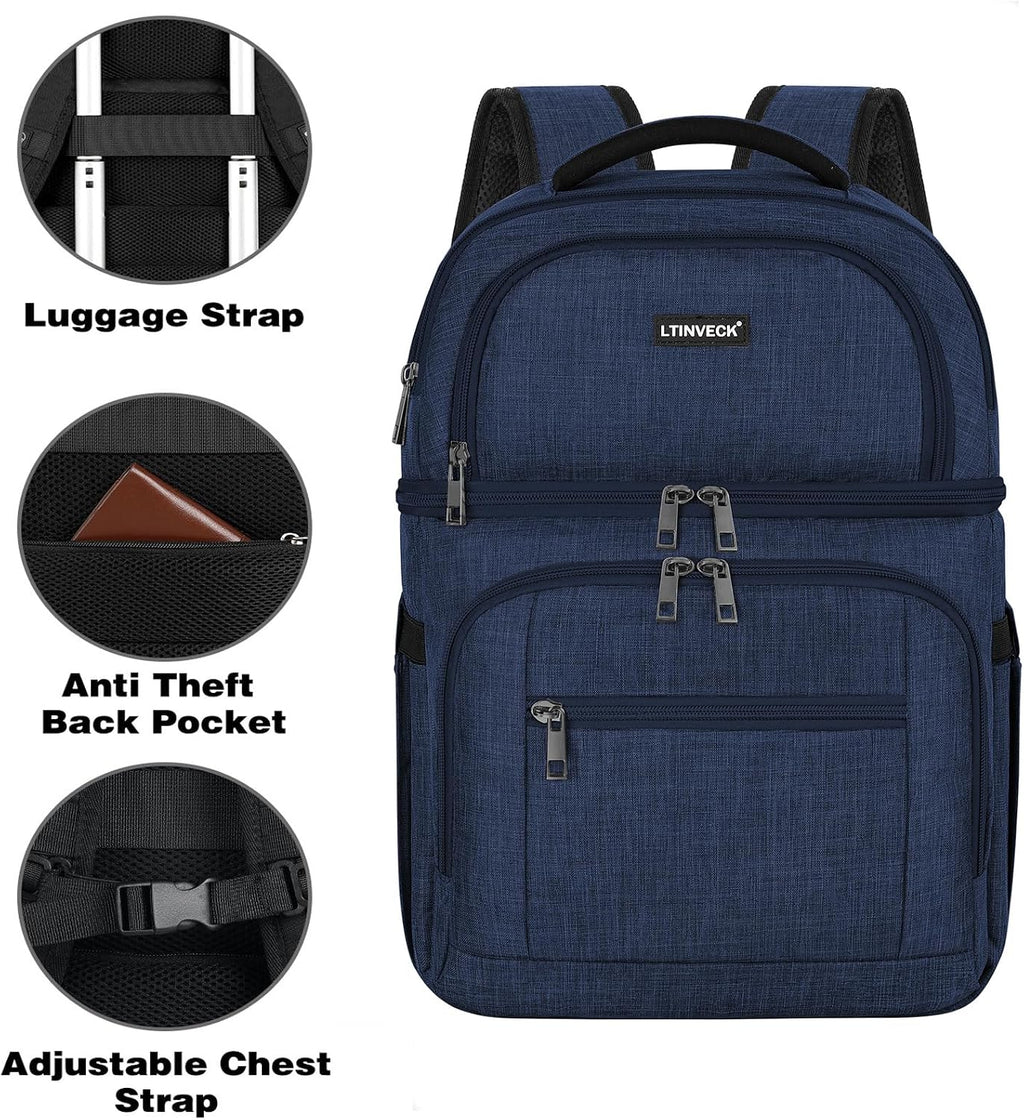 Cooler Backpack,Insulated Backpack Cooler Leakproof Double Deck Cooler Bag for Men Women RFID Lunch Backpack