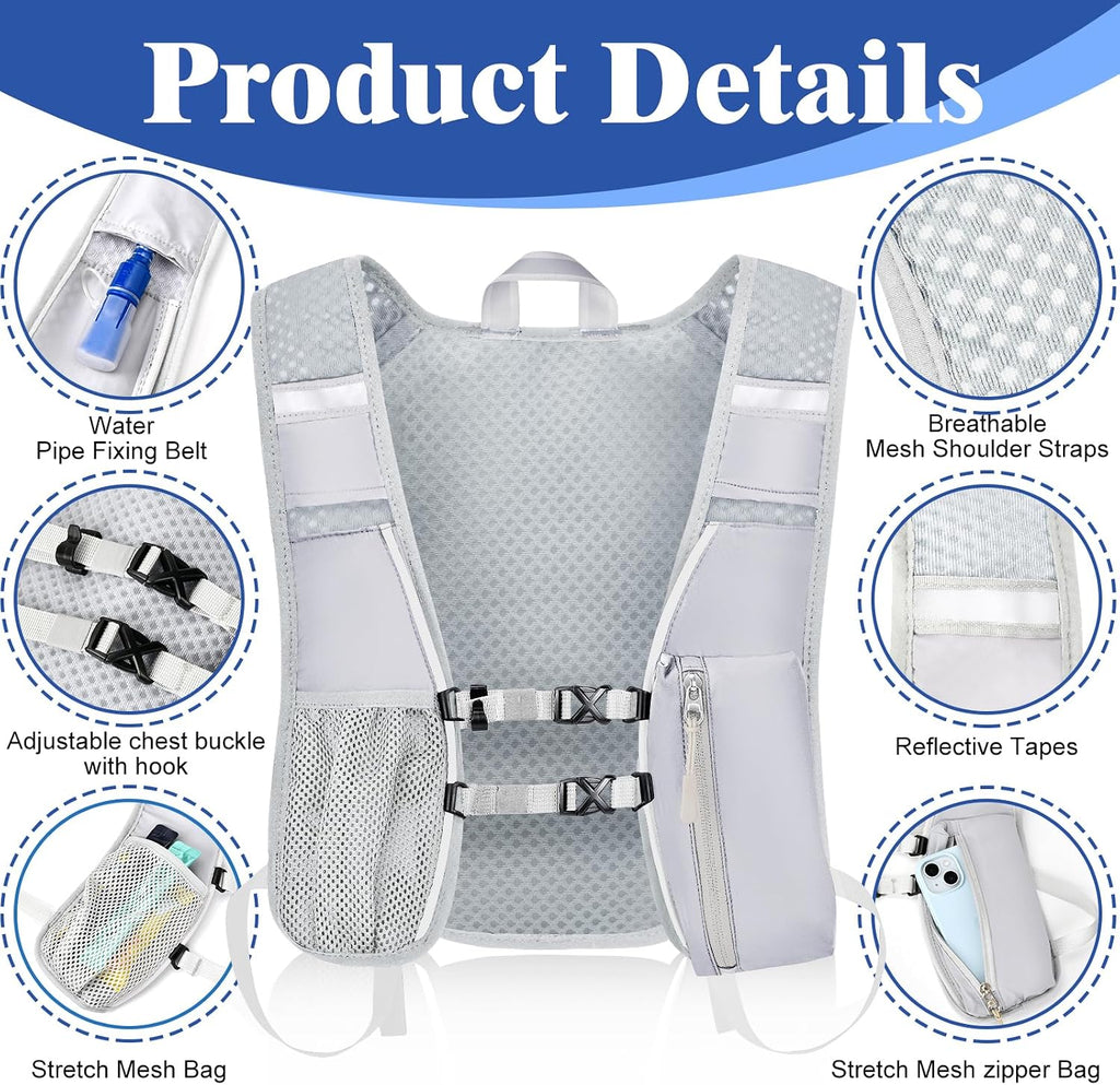 Hydration Backpack with 2L Water Bladder Bag, Lightweight and Breathable Running Vest for Men, Adjustable Chest Straps Water Pack for Cycling Hiking Climbing Outdoor