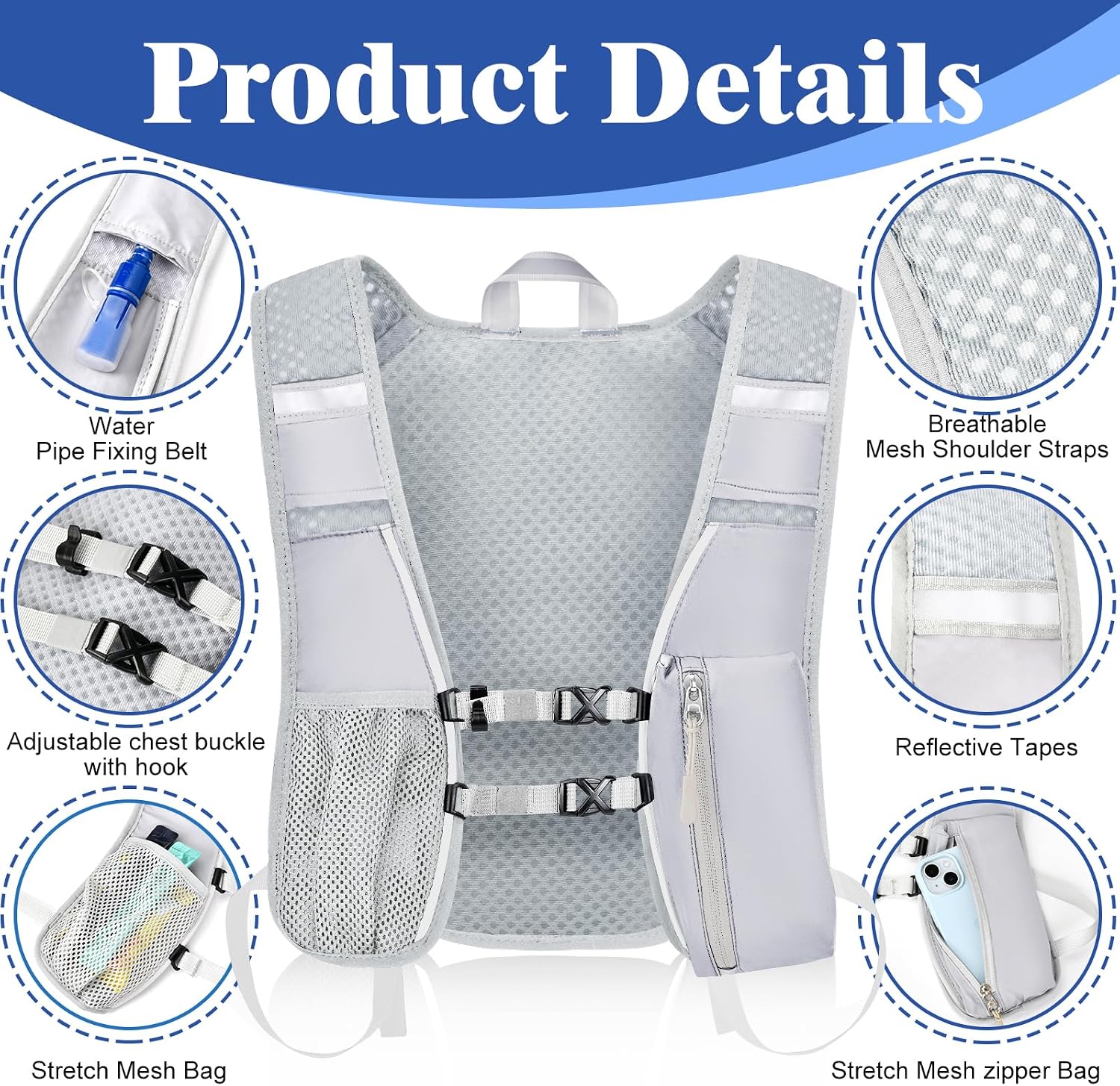 Hydration Backpack with 2L Water Bladder Bag, Lightweight and Breathable Running Vest for Men, Adjustable Chest Straps Water Pack for Cycling Hiking Climbing Outdoor