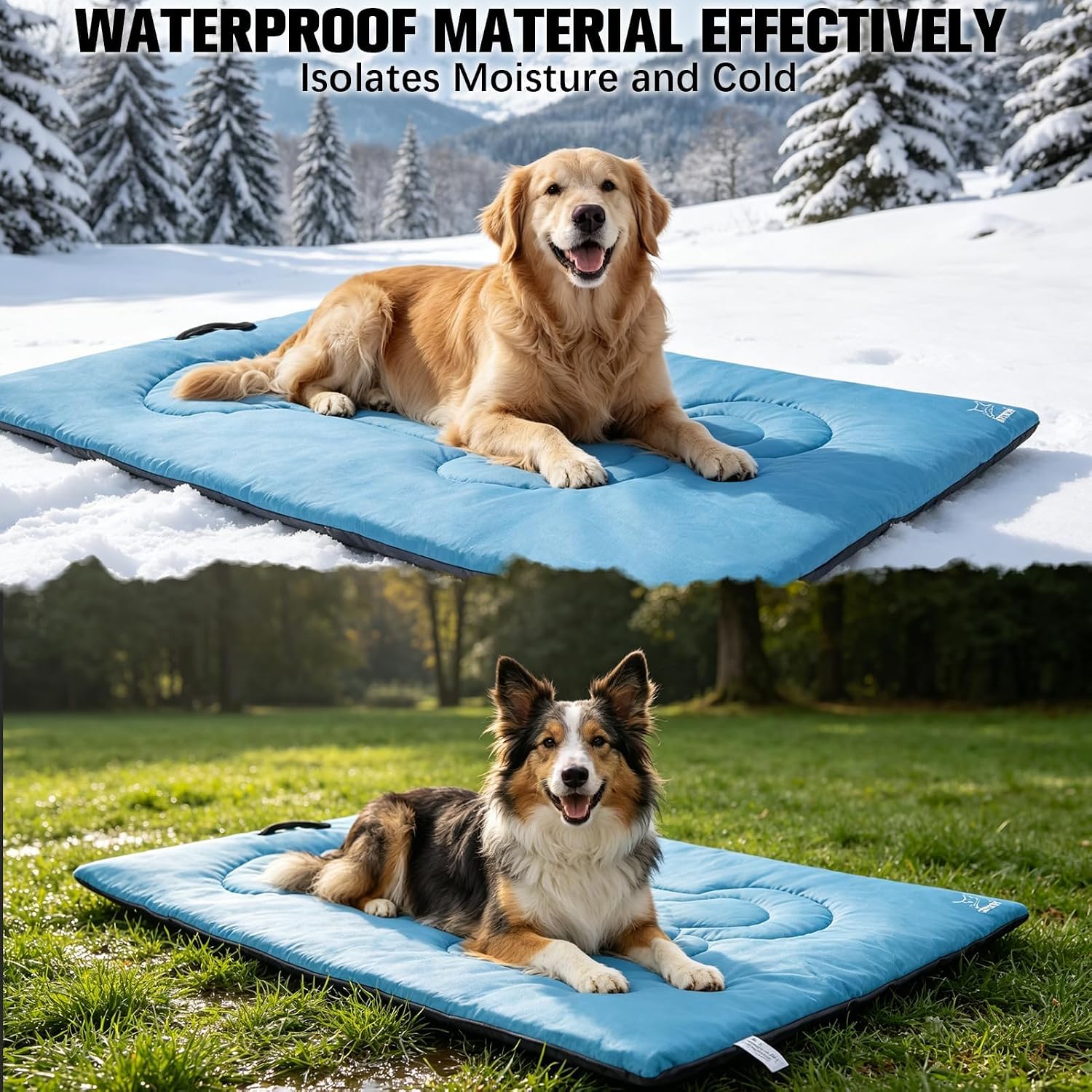 EXPAWLORER Outdoor Travel Dog Bed, Portable Waterproof Reversible Camping Durable Dog Pad, Easy to Roll Up with Buckle Large Washable Pet Mat for Medium Large Dogs Puppy Cats Sleeping Outside 35"x51"