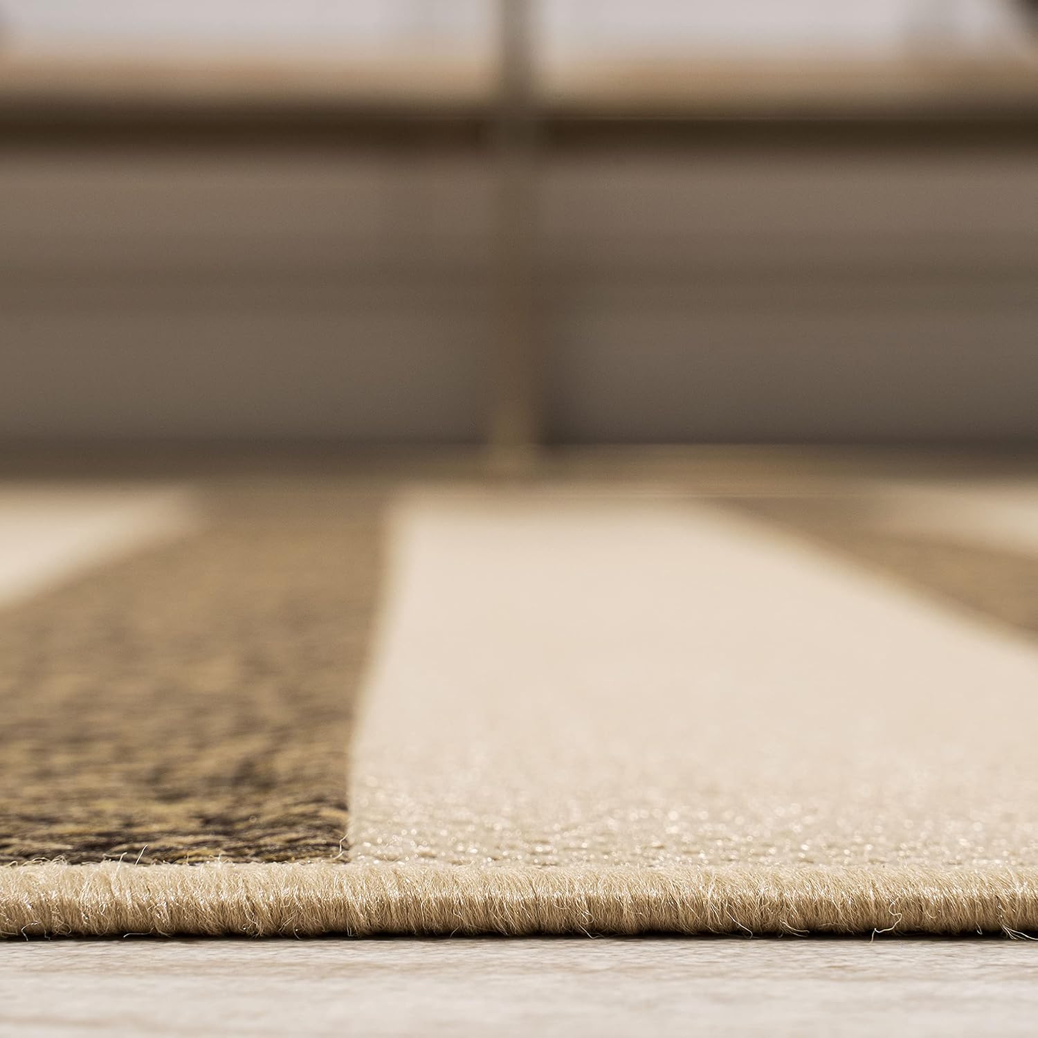 JONATHAN Y Wide Stripe Indoor Outdoor Area Rug 5X8 Beige/Brown, Aveiro for Backyard, Patio, Porch, Easy-Cleaning, High Traffic, Pet-Friendly, Non-Shedding (SMB112A-5)