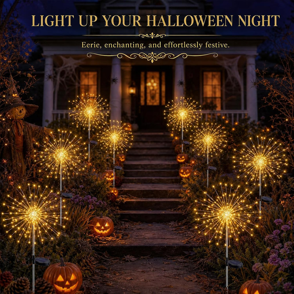 Solar Firework Lights Outdoor 4 Pack, 120LED Solar Starburst Twinkle Garden Lights with 8 Modes,Waterproof Decorative Fairy Light for Garden, Backyard, Halloween & Lawn Landscape Decor