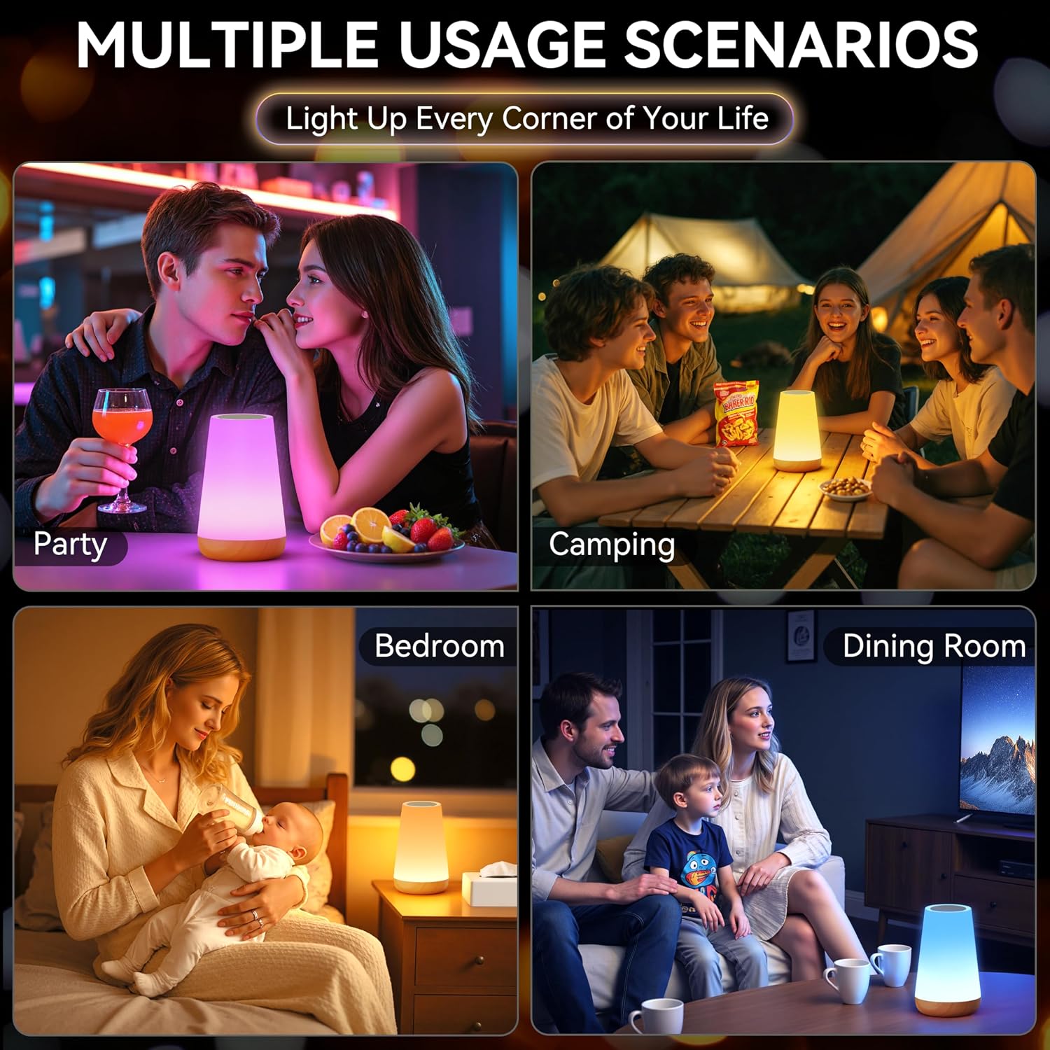 Auxmir Rechargeable Night Light, 13-Color Remote Control Lamp, Light Brown