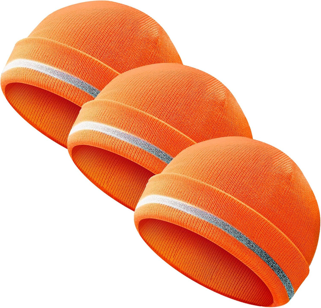Reflective Knit Hat Safety Beanies Adult High Visibility Beanie Neon Winter Knit Caps with Reflective Stripe