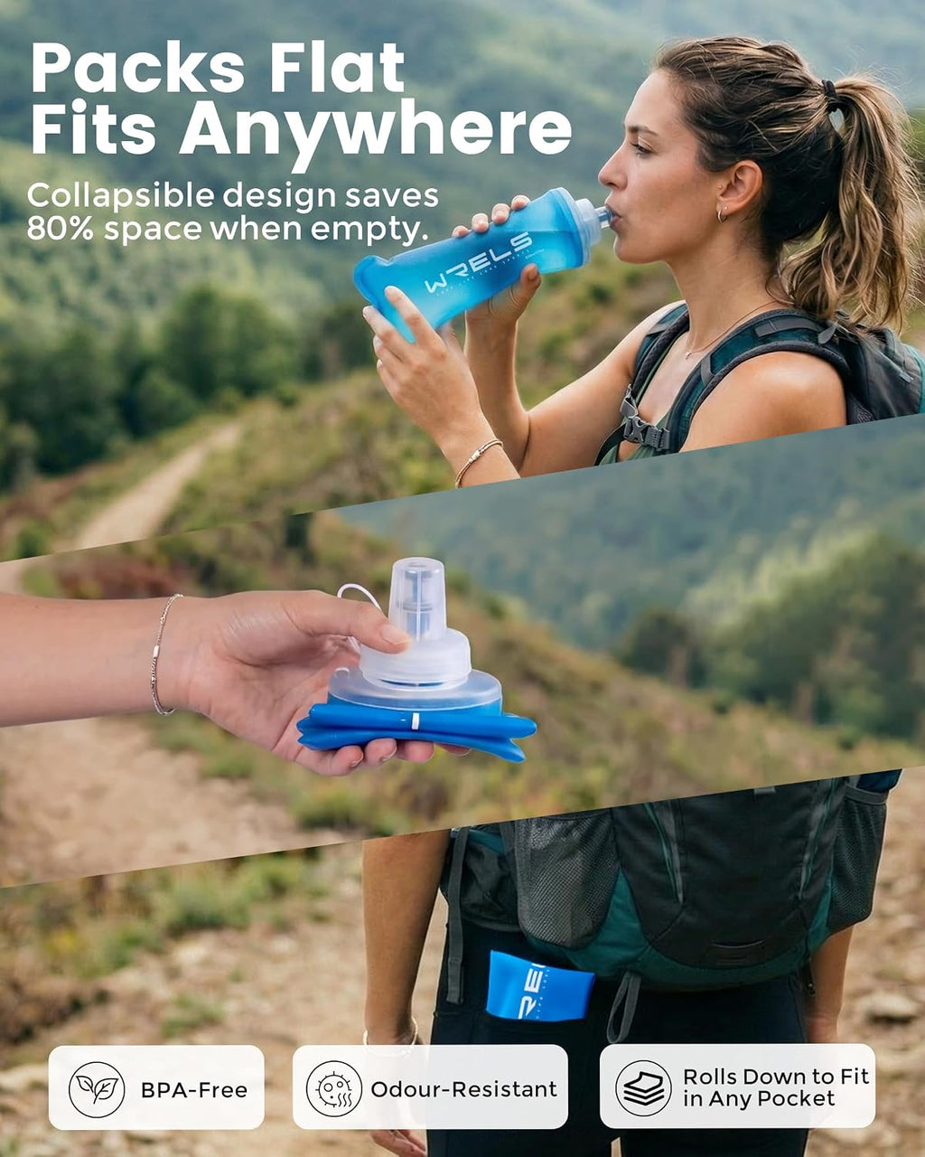 WRELS Collapsible Squeeze Bottle Filter,NSF/SGS Certified,500ml Ultralight Portable Water Filter for Camping,Hiking,Backpacking. (Dark Blue)