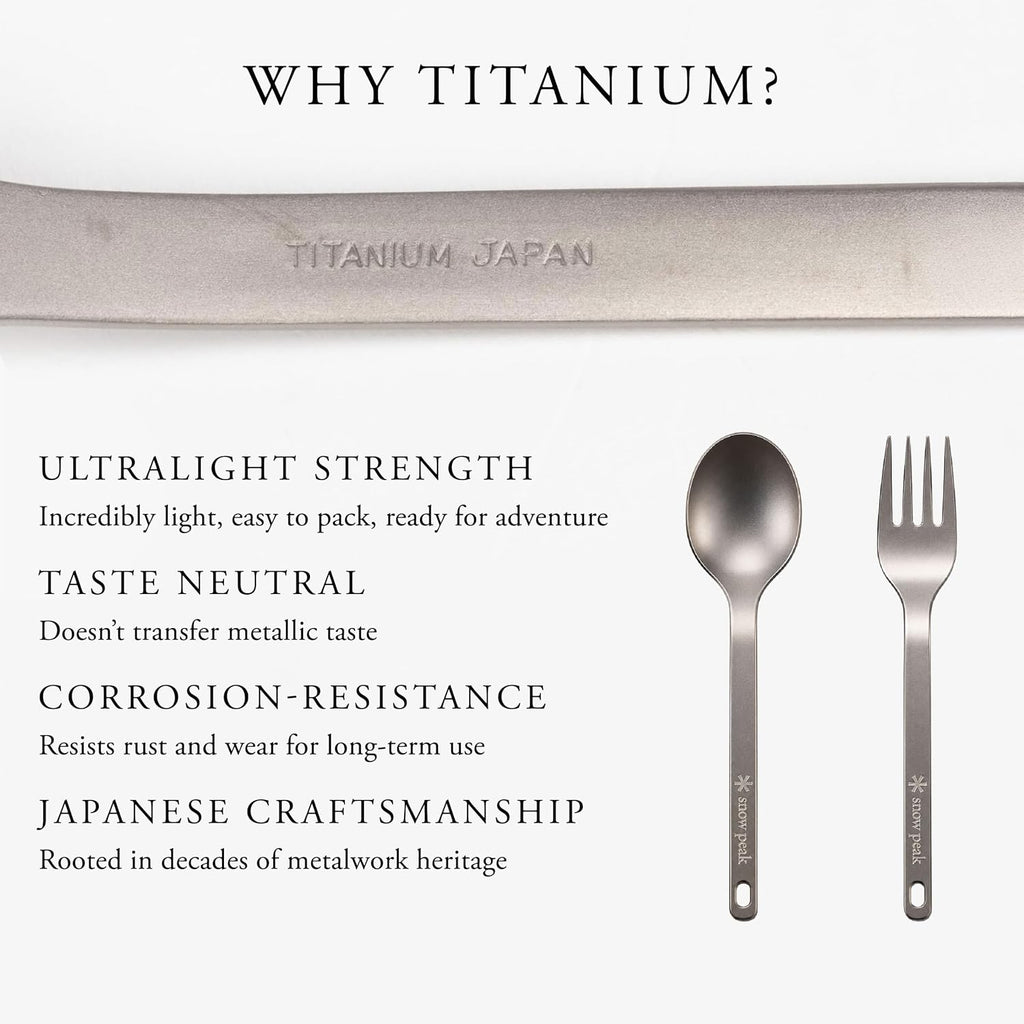 Snow Peak Titanium Fork & Spoon Set, Durable Utensils, Compact & Ultralight