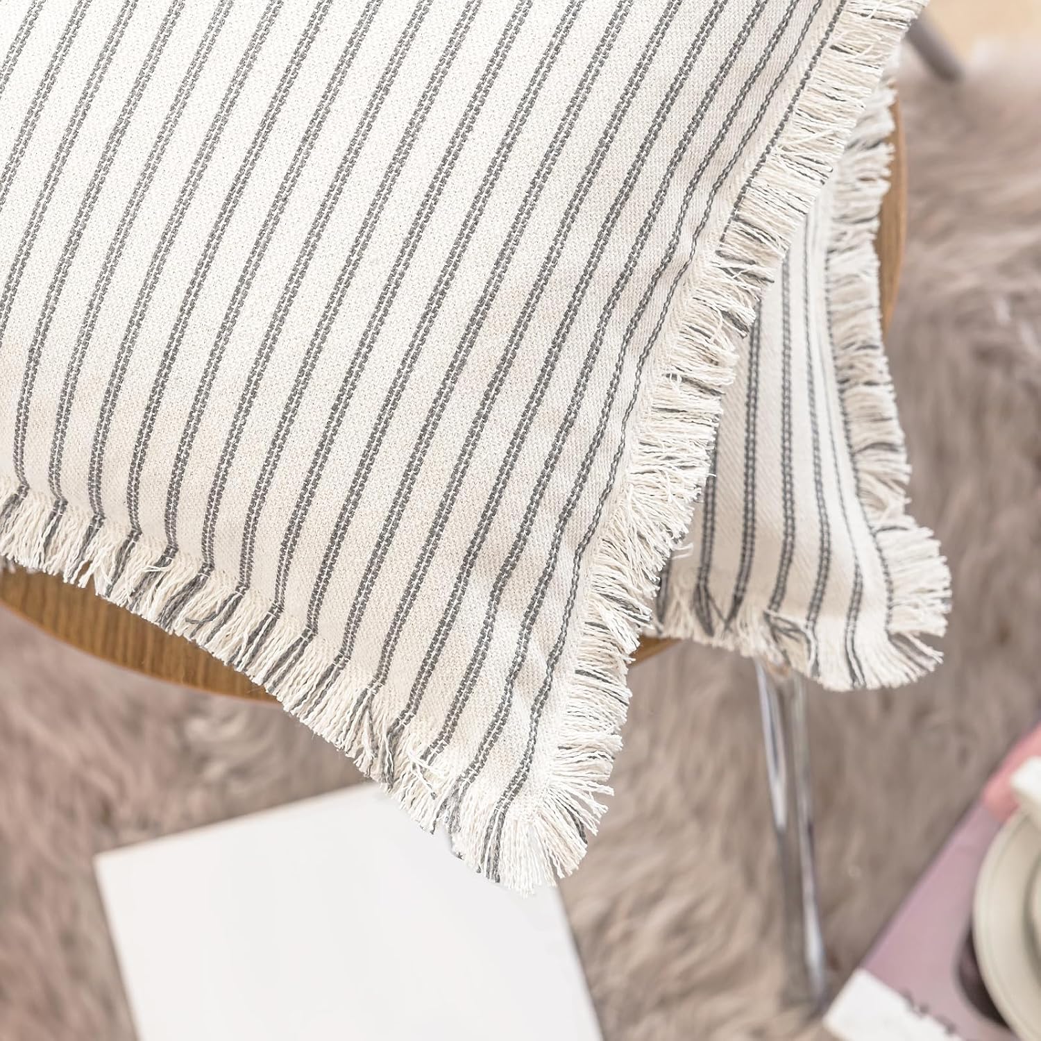 YEENAASY Throw Pillow Covers 18x18 Boho Striped Pillow Cases with Tassel