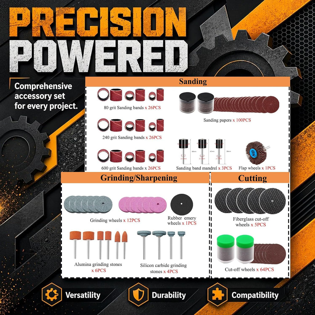 318 Piece Rotary Tool Accessories Kit with Sanding Drum, 1/8 Inch Shank Universal Fit Rotary Tool Bits for Sanding, Cutting, Grinding, Polishing, Cleaning, Drilling, Engraving, Woodworking DIY