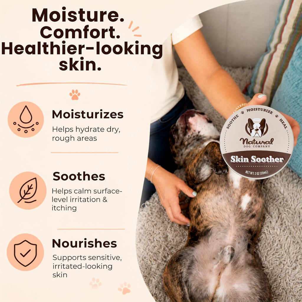 Natural Dog Company Skin Soother Dog Balm, 4 oz Tin, Allergy Season Skin Care for Dry, Itchy & Irritated Skin with Organic Coconut Oil & Vitamin E, for Dogs Prone to Hot Spots & Rough Patches
