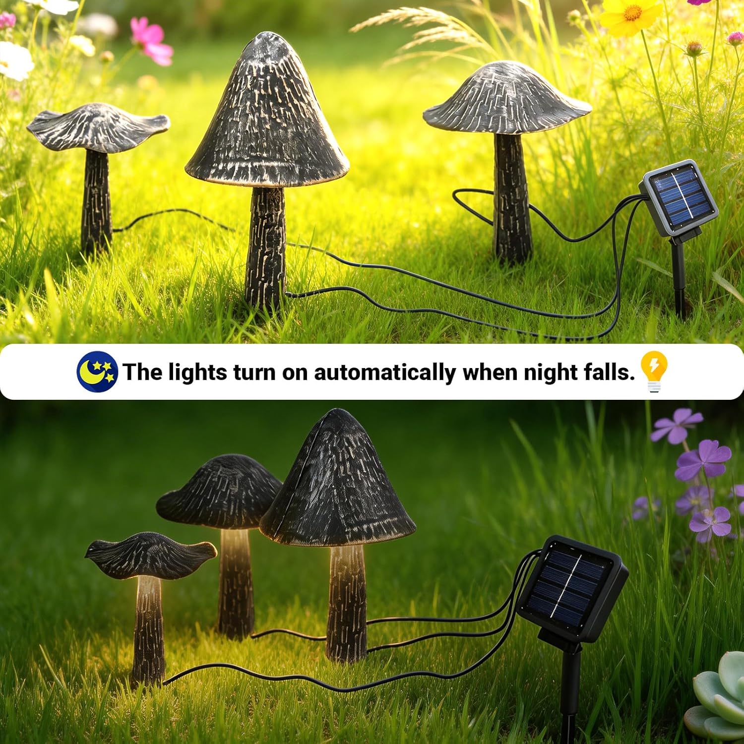 Solar Lights Outdoor Decor, Solar Metal Mushroom Yard Decorations Outdoor