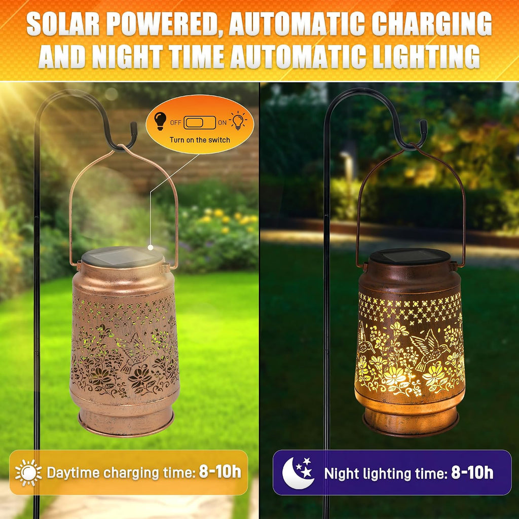 Hummingbird Solar Lantern - Outdoor Decorative solars Lantern for Garden, Backyard, and Porch - Waterproof Hanging Lanterns for Outside - Perfect Gifts for Women