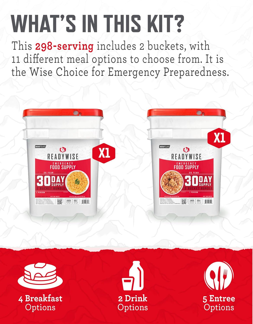 READYWISE Emergency Survival Food Supply Protein Bucket, 296 Servings