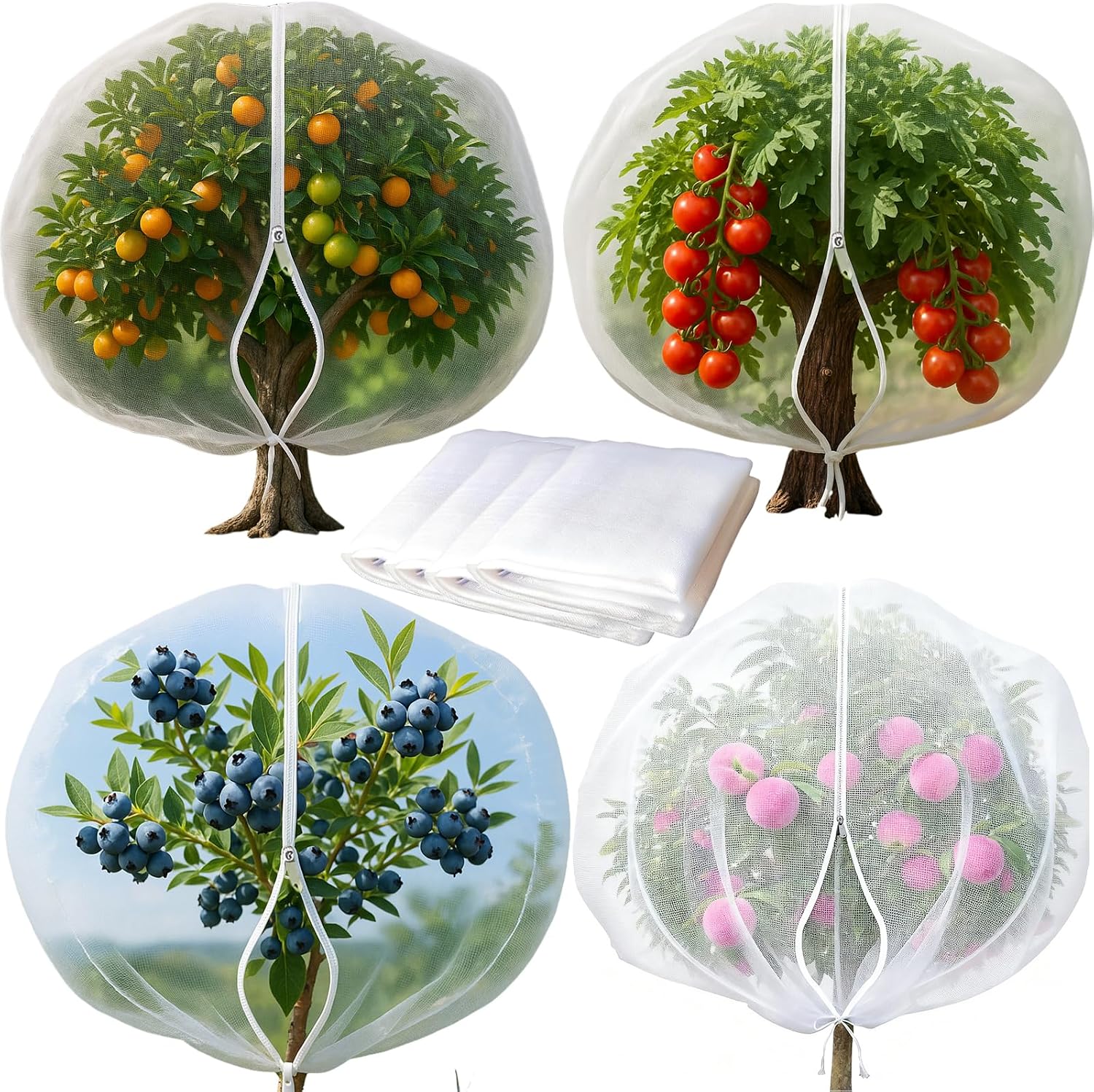 4PACK Garden Mesh Netting with Drawstring & Zipper (2.3Ft x3.3 FT)