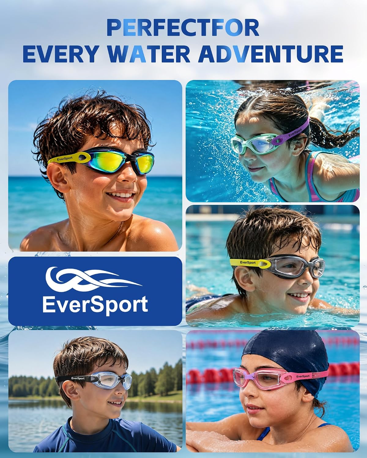EverSport Kids Swim Goggles 2 Pack Anti-Fog Anti-UV Youth Boys Girls 4-16