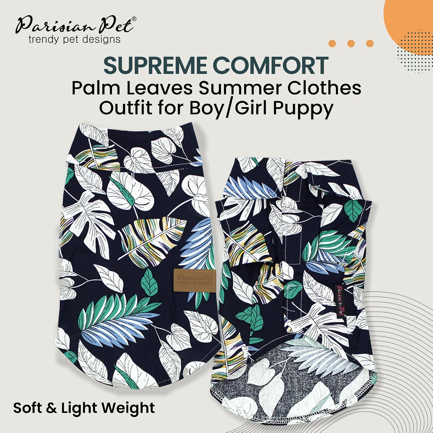 Parisian Pet Palm Leaves Dog Shirt - Cotton Clothes for Medium Dogs - Stylish Tropical Dog Outfit - Lightweight and Soft Puppy Clothes - Trendy Tshirts for Dogs - Comfortable Summer Camp Pet Apparel