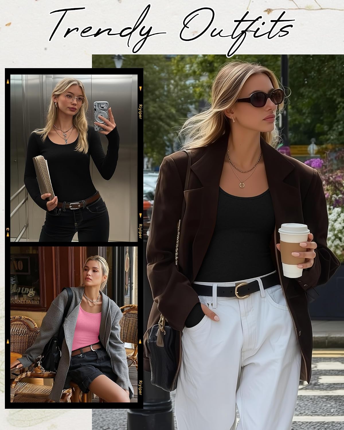 Riyiper 3 Pack Women's Thermal Long Sleeve Shirts Scoop Neck Top