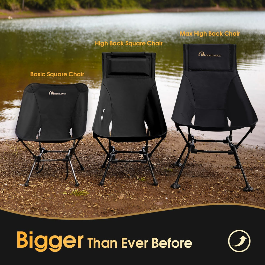 MOON LENCE Oversized High Back Camping Chair for Adults, Height Adjustable Folding Camp Chair | 400 lbs Capacity & 5.4 lbs Weight, Hidden Pillow Pocket Wide Seat for Camping Fishing Overlanding, Black