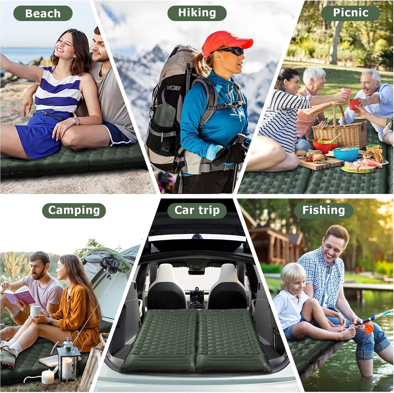 Toncoke Sleeping Pad, 4.7" Extra-Thick & Ultralight Inflatable Camping Mat with Pillow, Built-in Foot Pump, Compact for Backpacking, Camping, Hiking, Travel —Military Green