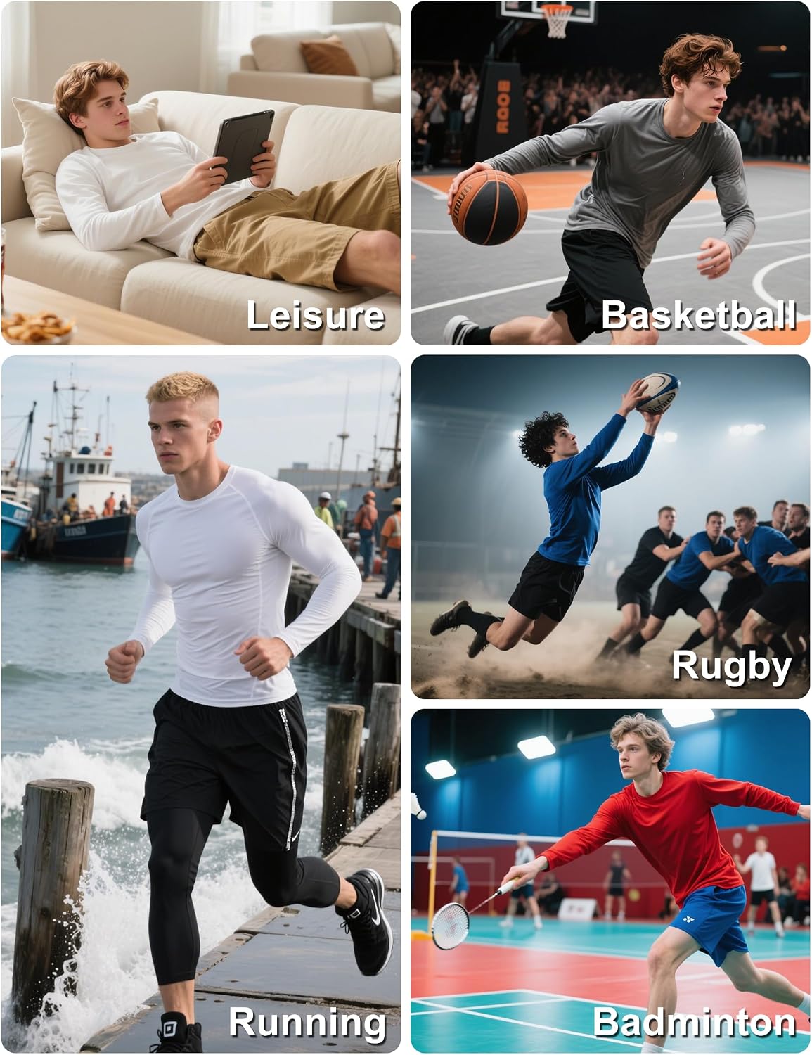 OYGSieg 6/7 Pack Men's Quick Dry Long Sleeve UPF50+ Sun Shirts