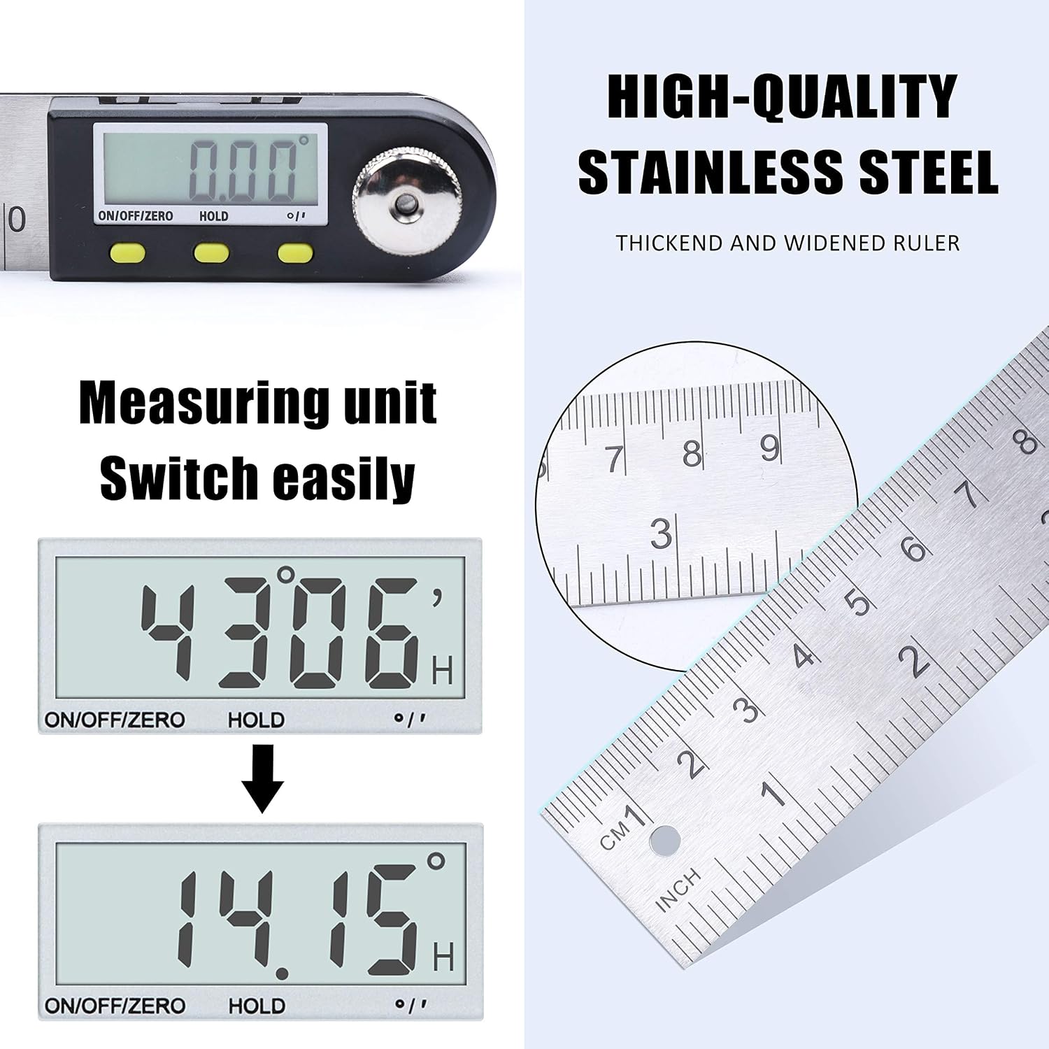 Yangoutool Digital Angle Ruler 20inches/500mm Stainless Steel Digital Angle Finder and Protractor Large Gauge Precision Measuring Tool for Woodworking Metalworking and Construction