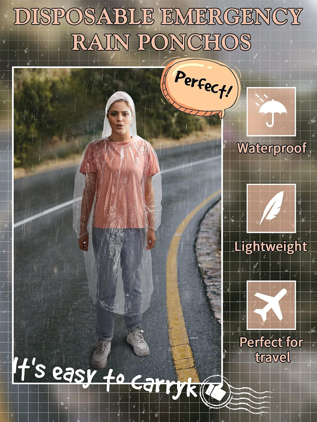 Tarpop 40 Pack Disposable Rain Ponchos Adult Drawstring Hood