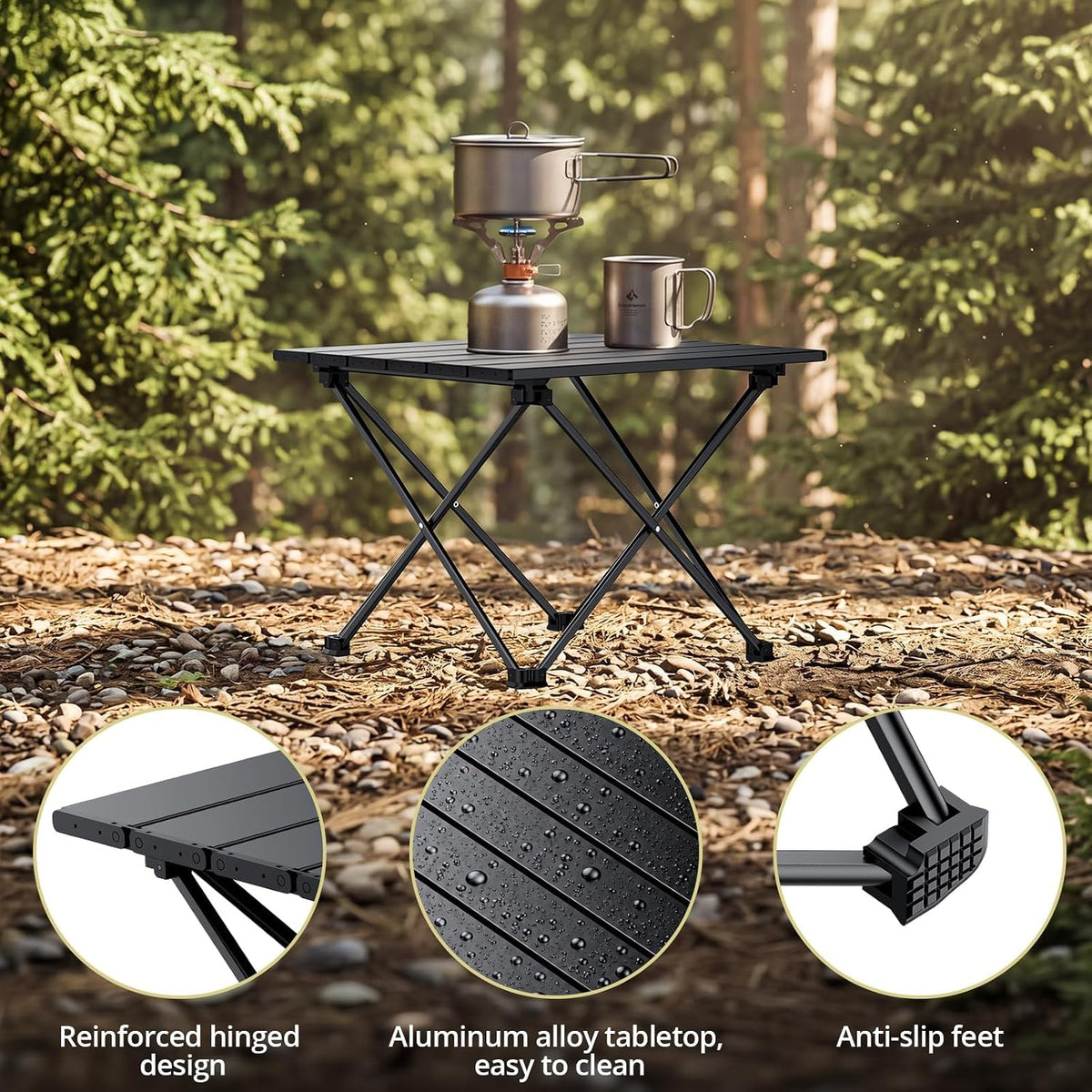 Anbte Small Folding Camping Table, Aluminum Frame, 45 lb Capacity