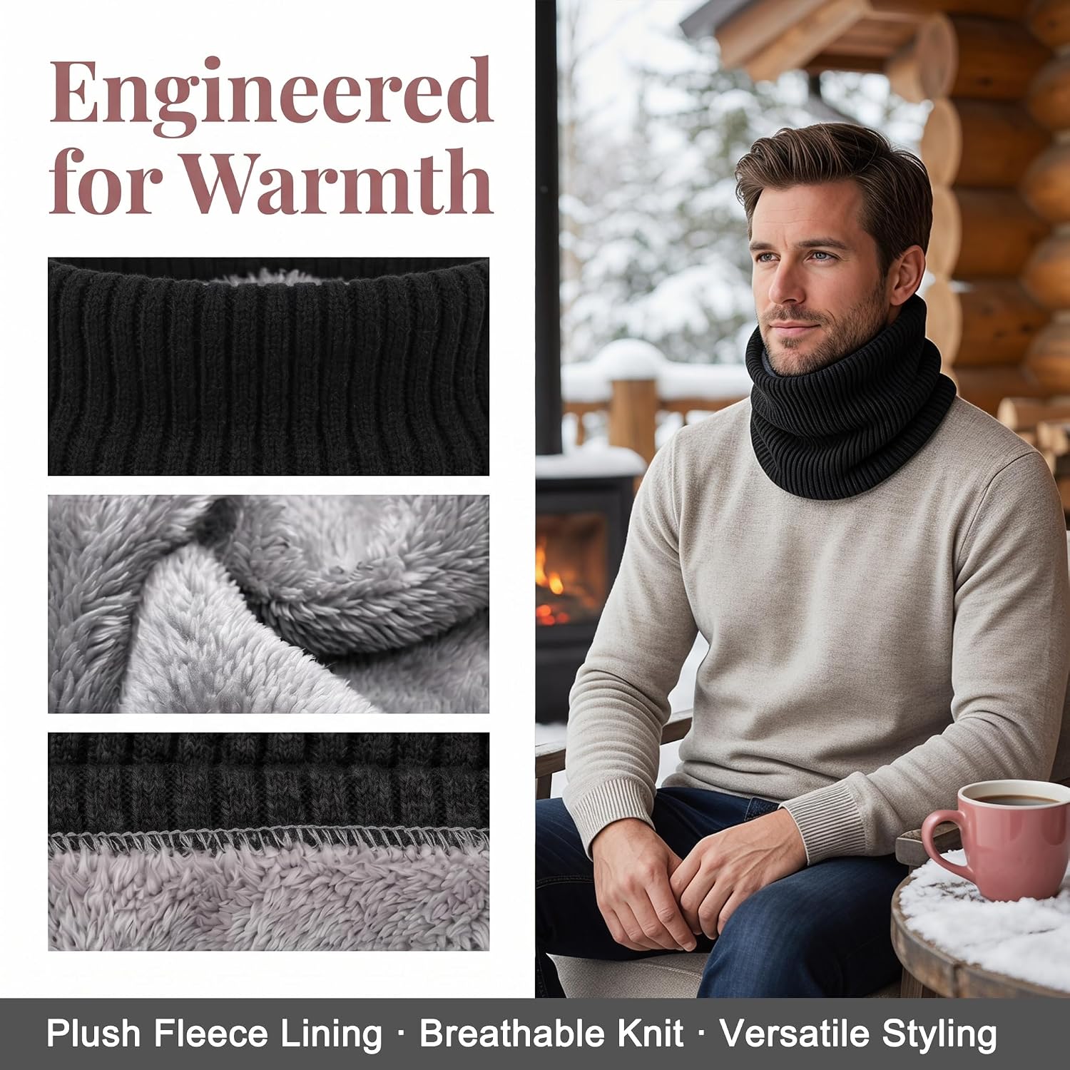 Winter Fleece Neck Warmer Mens Ski Mask Face Warmer Neck Gaiter Neck Scarf Women Thick Windproof 2 Pack