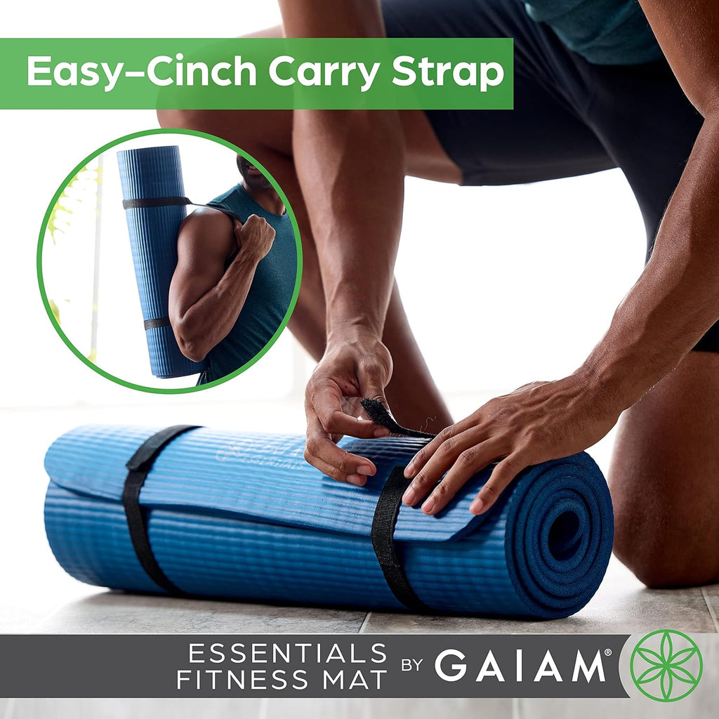 Gaiam Thick Yoga Mat, Exercise & Fitness Mat with Easy-Cinch Carrying Strap