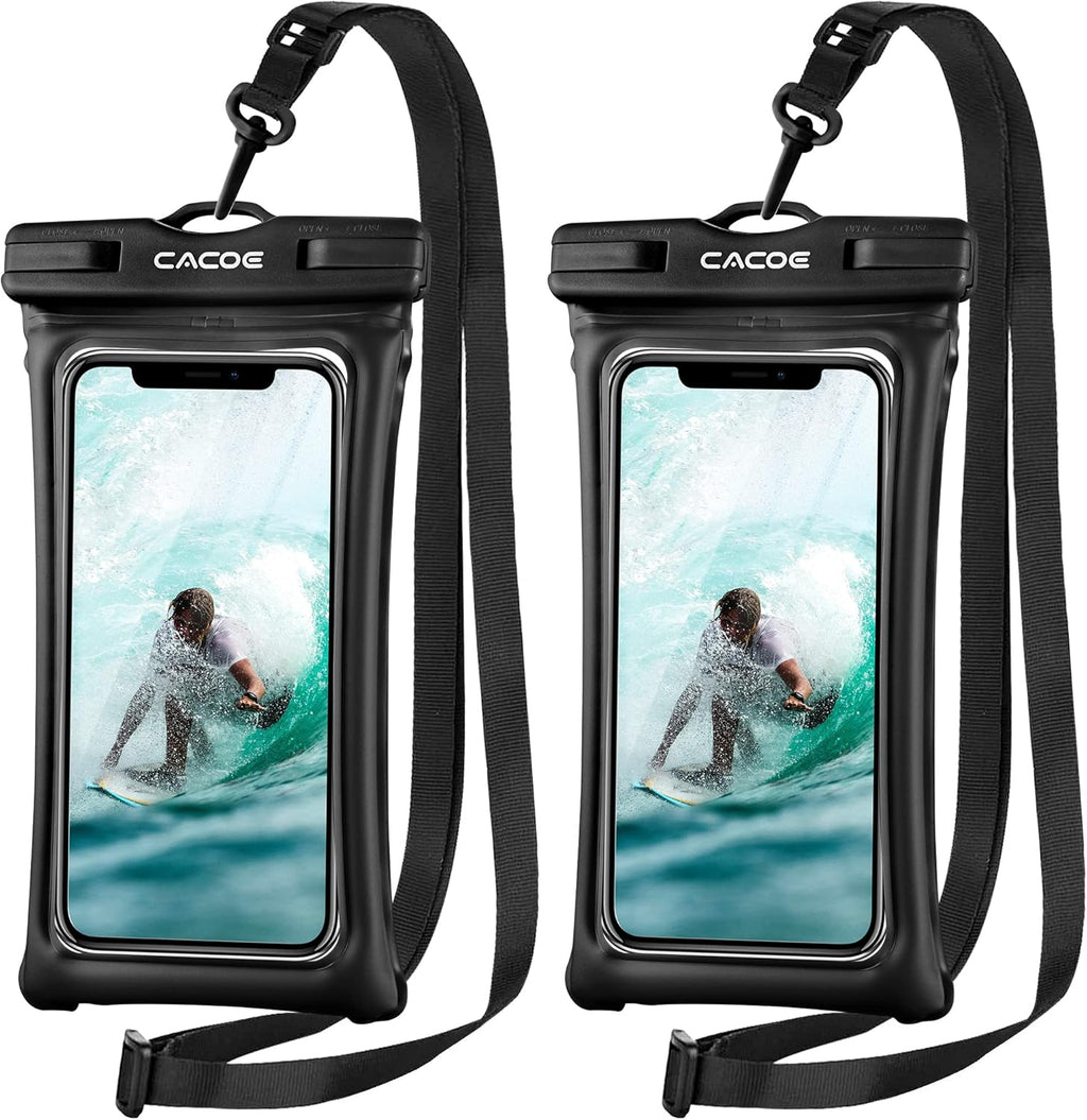 CACOE Floatable Waterproof Phone Pouch 2 Pack Up to 7.0",Black+Black