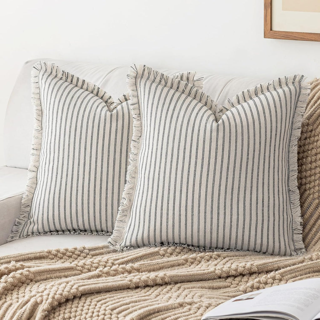 YEENAASY Throw Pillow Covers 18x18 Boho Striped Pillow Cases with Tassel