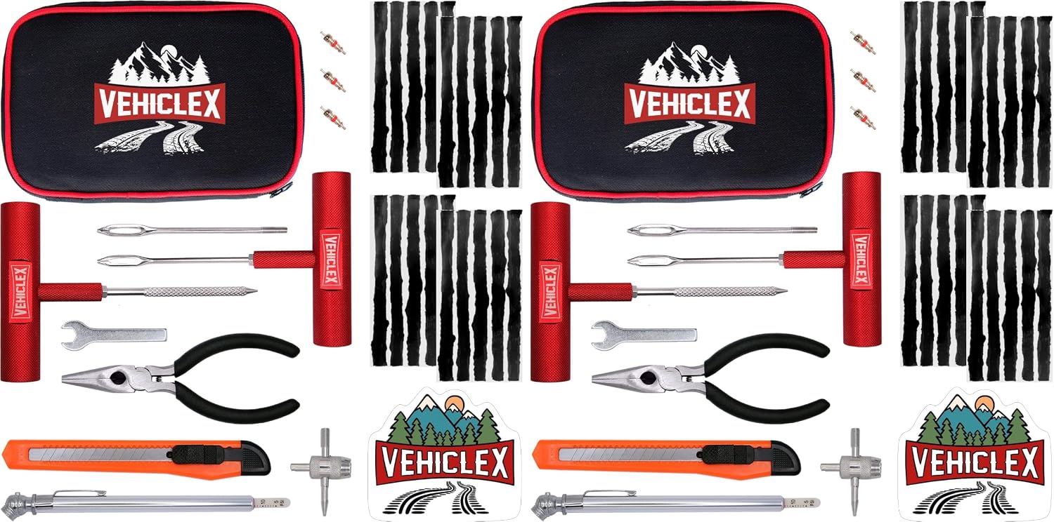 Vehiclex Tubeless Tire Repair Kit with Aluminum T Handle Tools