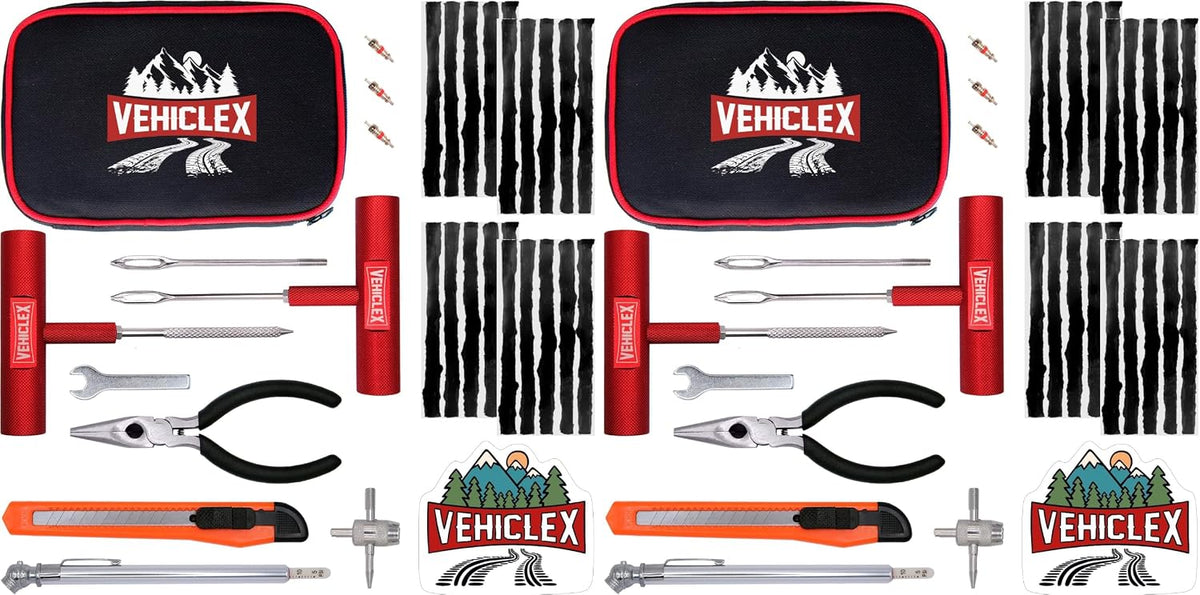 Tire Repair Kit for Plug and Patch - Vehiclex Essential Kit for Car, Motorcycle, ATV, Tractor, Lawn Mower