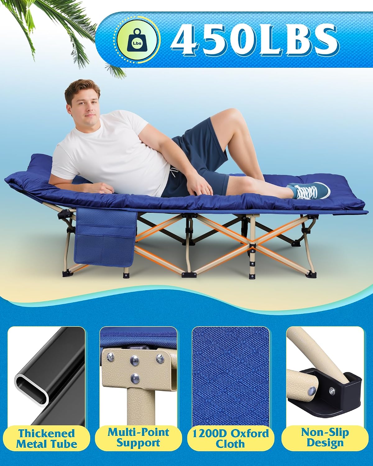 WLIVE 1200D Oxford Camping Cots with Washable Mattress for Adults