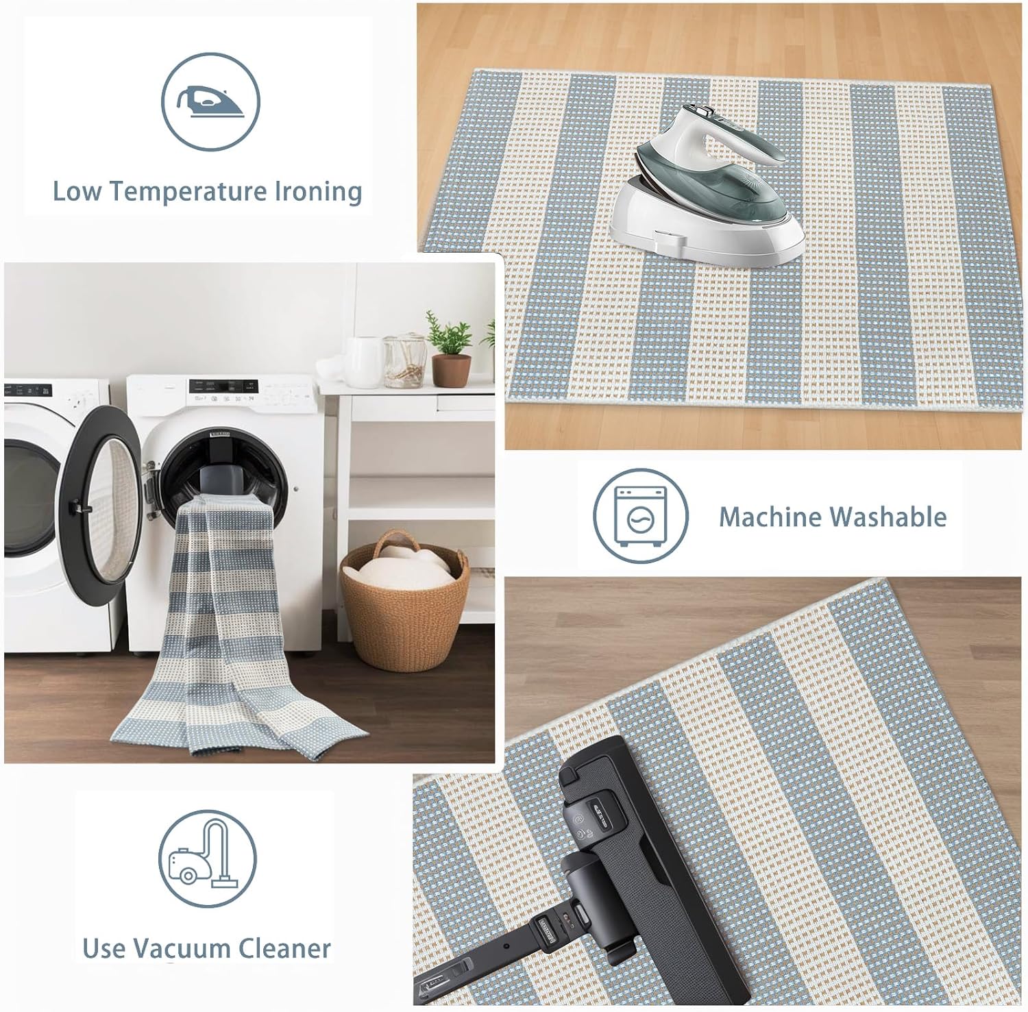 Boho Striped Fall Outdoor Front Door Mat 2'x4.3' Blue and Cream Rug
