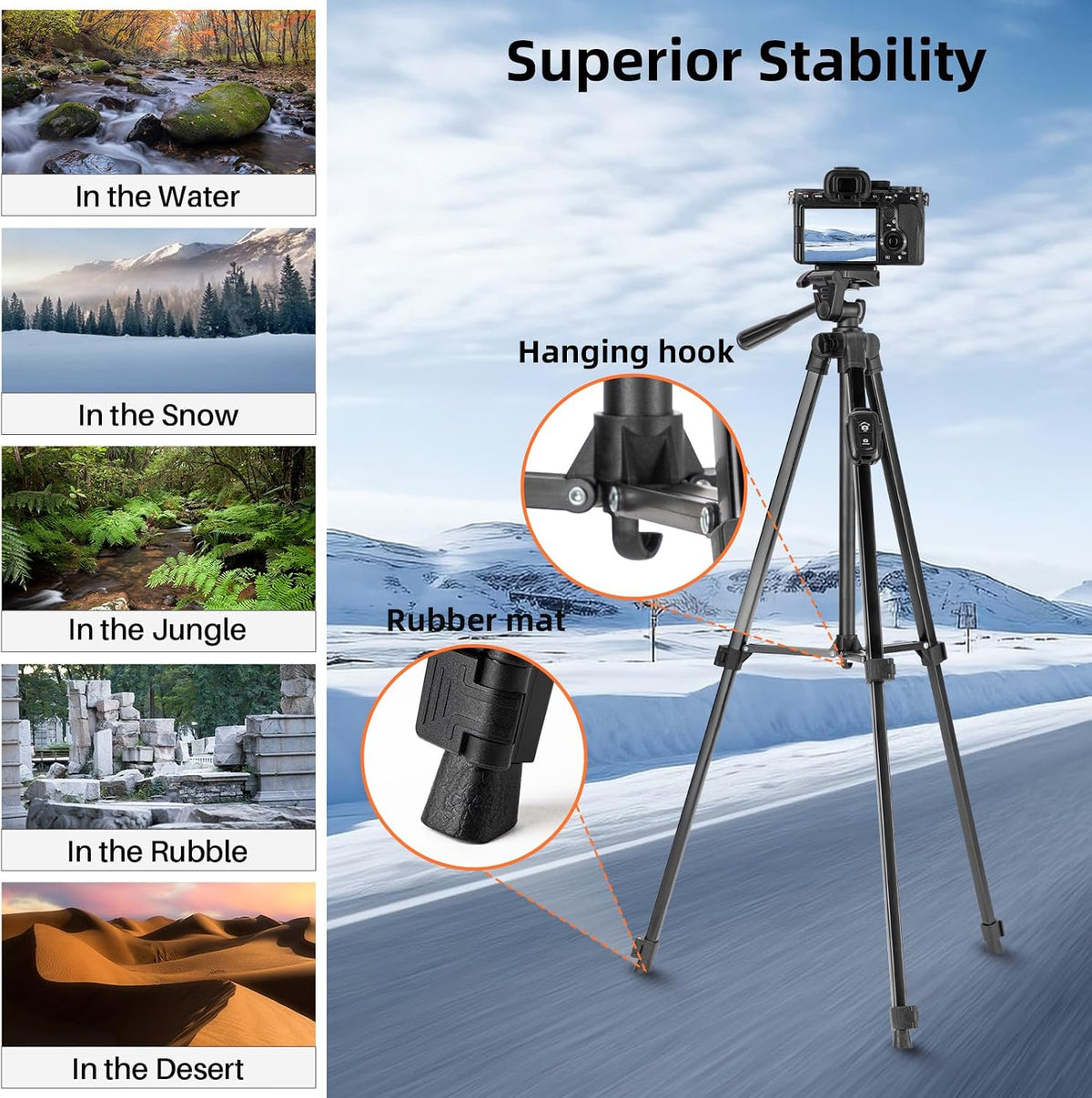 Fotopro Camera Tripod, 51'' Lightweight Portable Travel Tripods for Camera and Phone with 3-Way Head Remote Control Cellphone Holder Travel Bag, Aluminum Phone Tripod Stand for Recording LiveStreaming