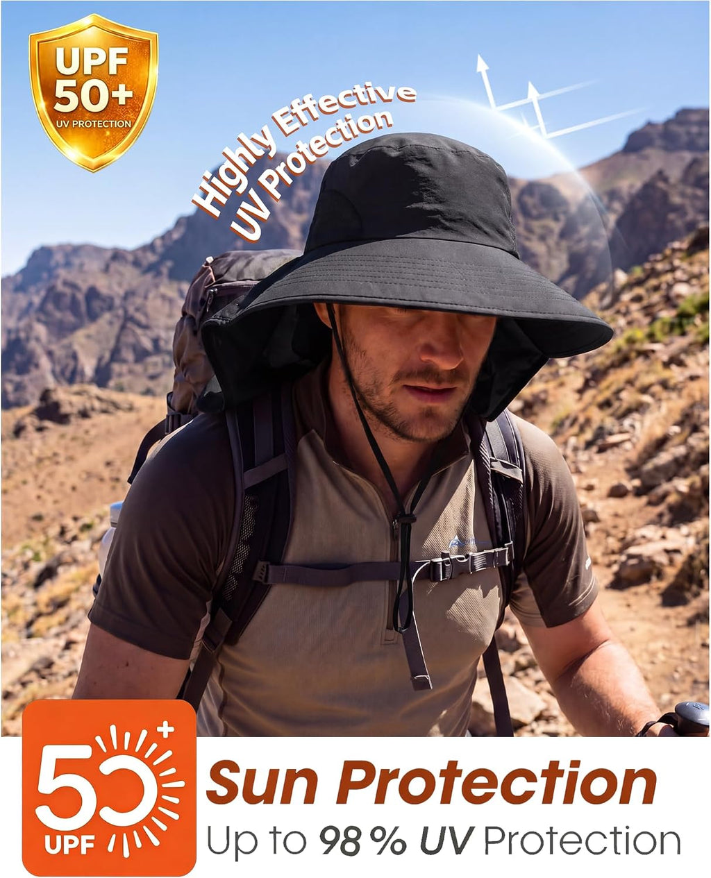 Home Prefer Outdoor UPF50+ Sun Hat Wide Brim Mesh Fishing Hat with Neck Flap