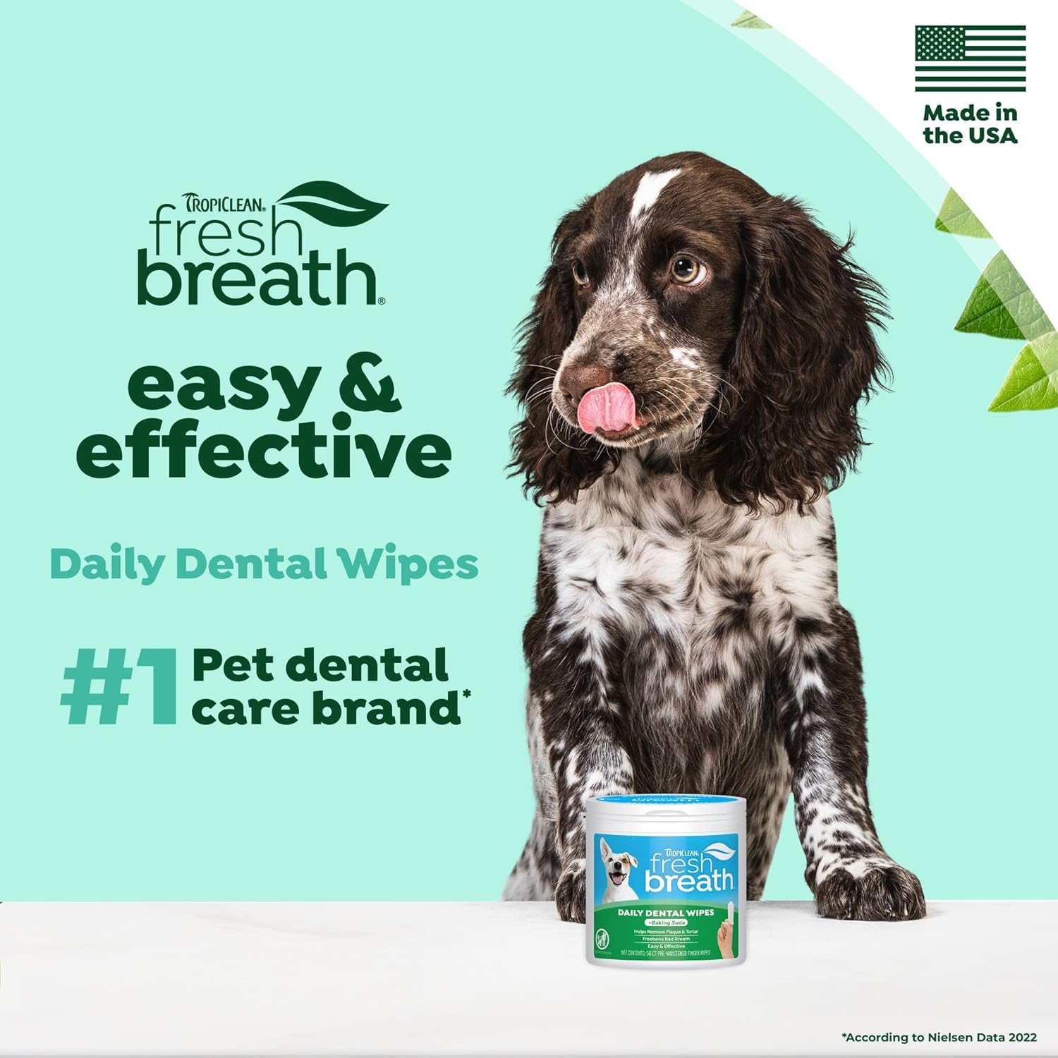 TropiClean Fresh Breath Dog Teeth Cleaning Dental Wipes, 50ct