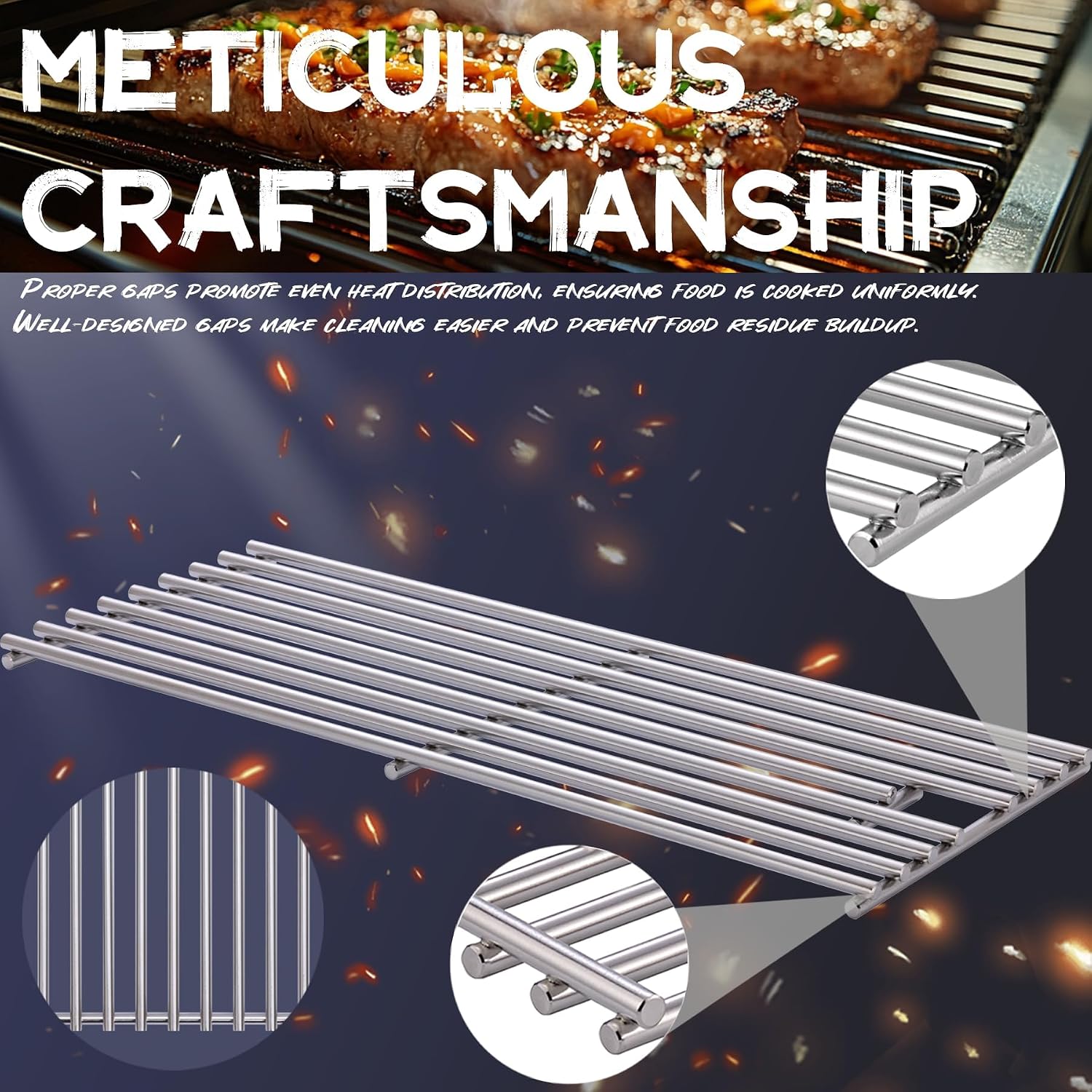 4 Pack 7mm 304 Stainless Steel BBQ Cooking Grill Grate Replacement Parts for Bull 16517,BBQ Angus 47628, Brahma, Lonstar Select, Outlaw Steer Premium, Lonestar Select,7 Burner Premium,65073 and More