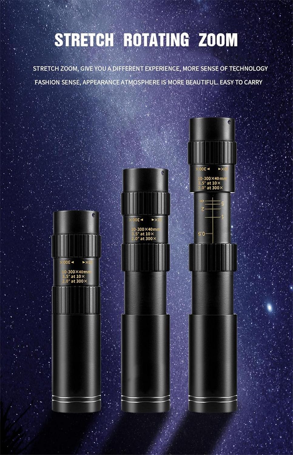 Professional Monocular Telescope 10-300X Zoom Hd 4K Powerful Binoculars Long Range Bak4-Prisms Portable for Camping