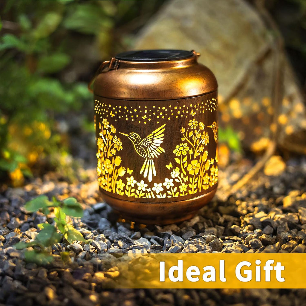 Hummingbird Solar Lanterns Outdoor Waterproof,Birthday Gifts for Women Grandma Hanging Lantern Decorative Solar Lights for Decor Garden, Patio, Porch, Backyard, Pathway, Lawn