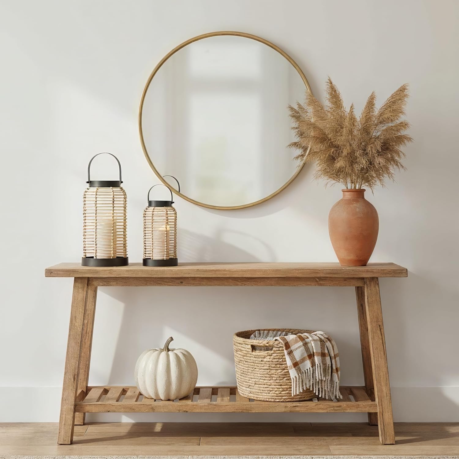 Natural Rattan Boho Lanterns - Handcrafted Chic Farmhouse Decor for Home