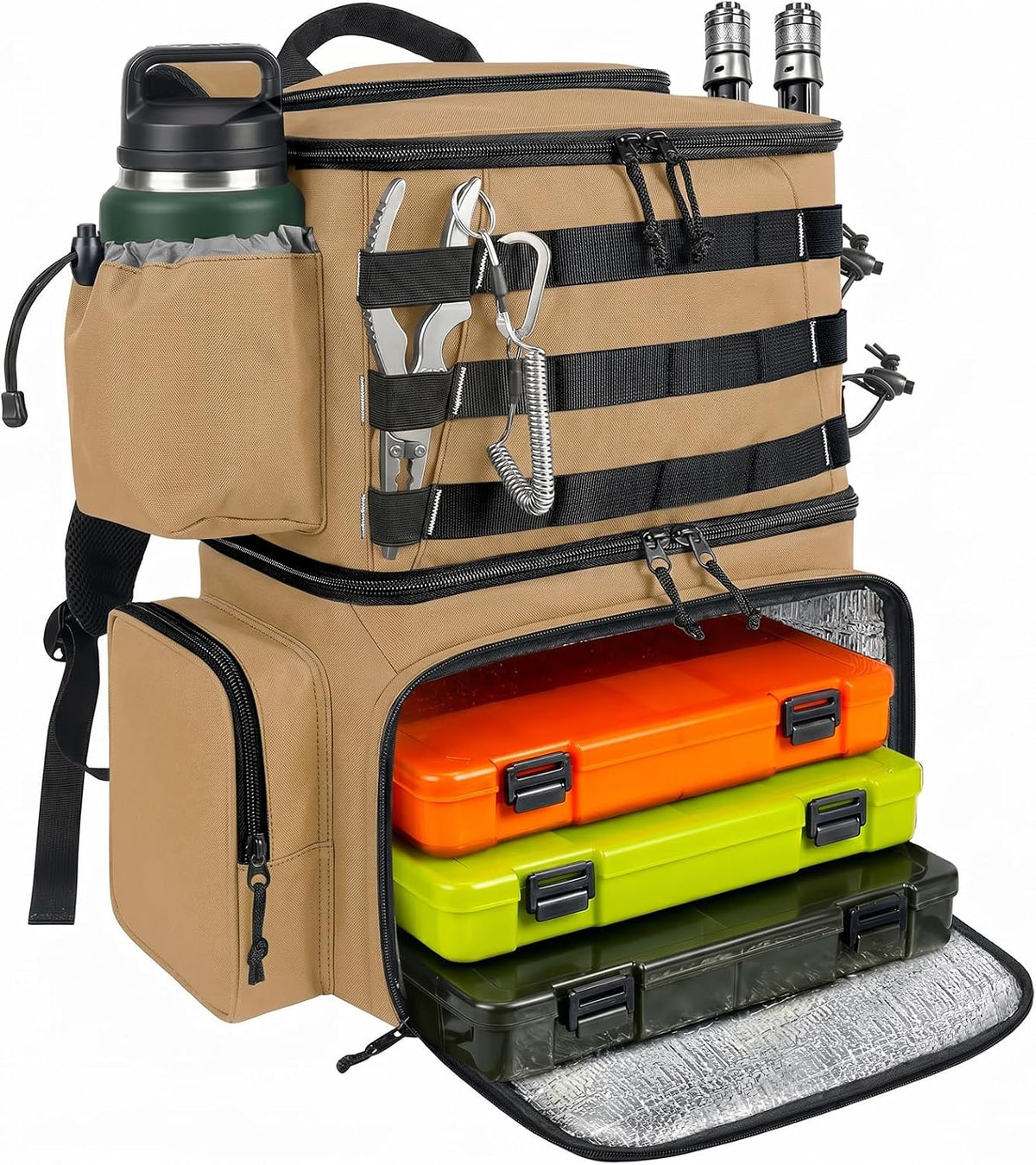 MATEIN Fishing Backpack, Tackle Storage Bag with Rod Holders & Cooler