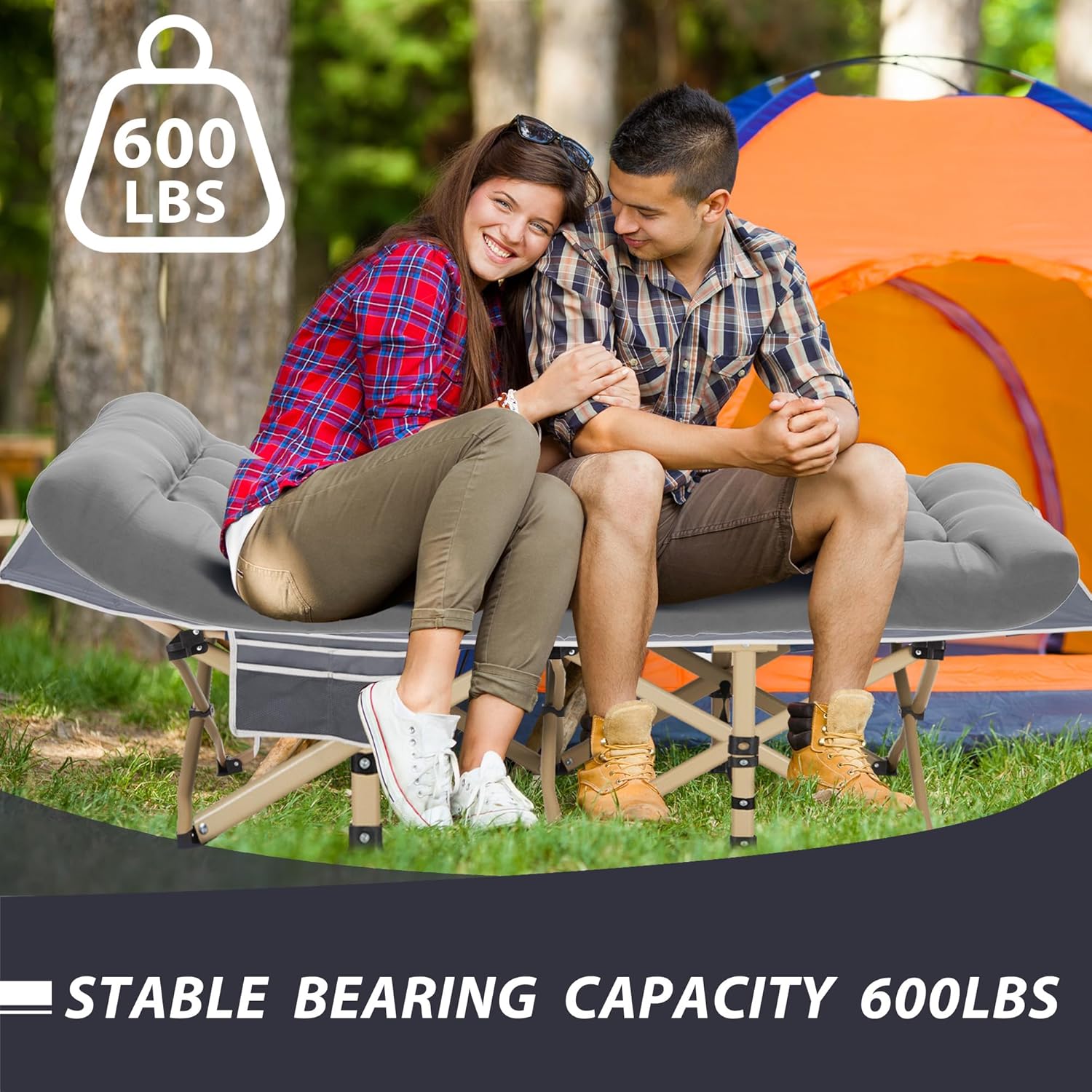 Folding Camping Cot with Mattress for Adults,28" Wide,600LBS