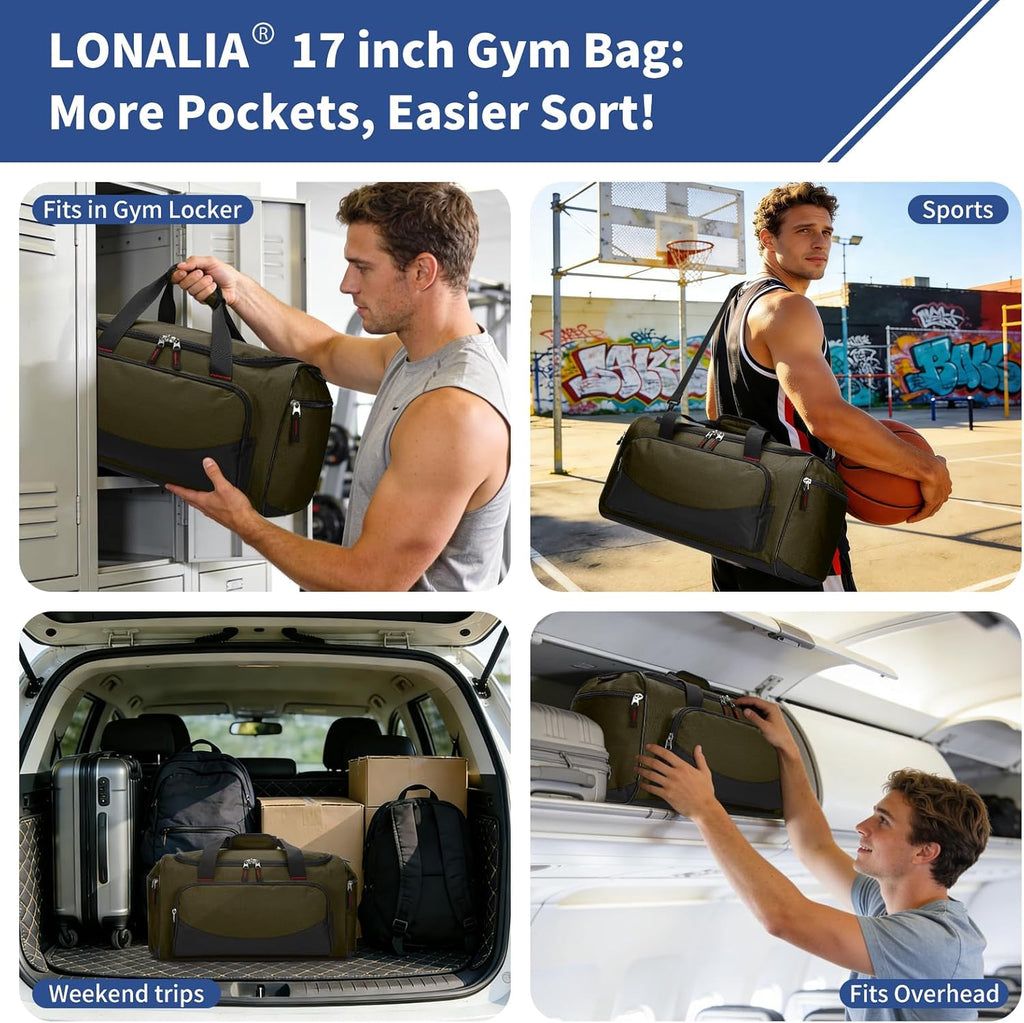 30L Gym Sport Duffle Bag, 17 inch, Olive Green