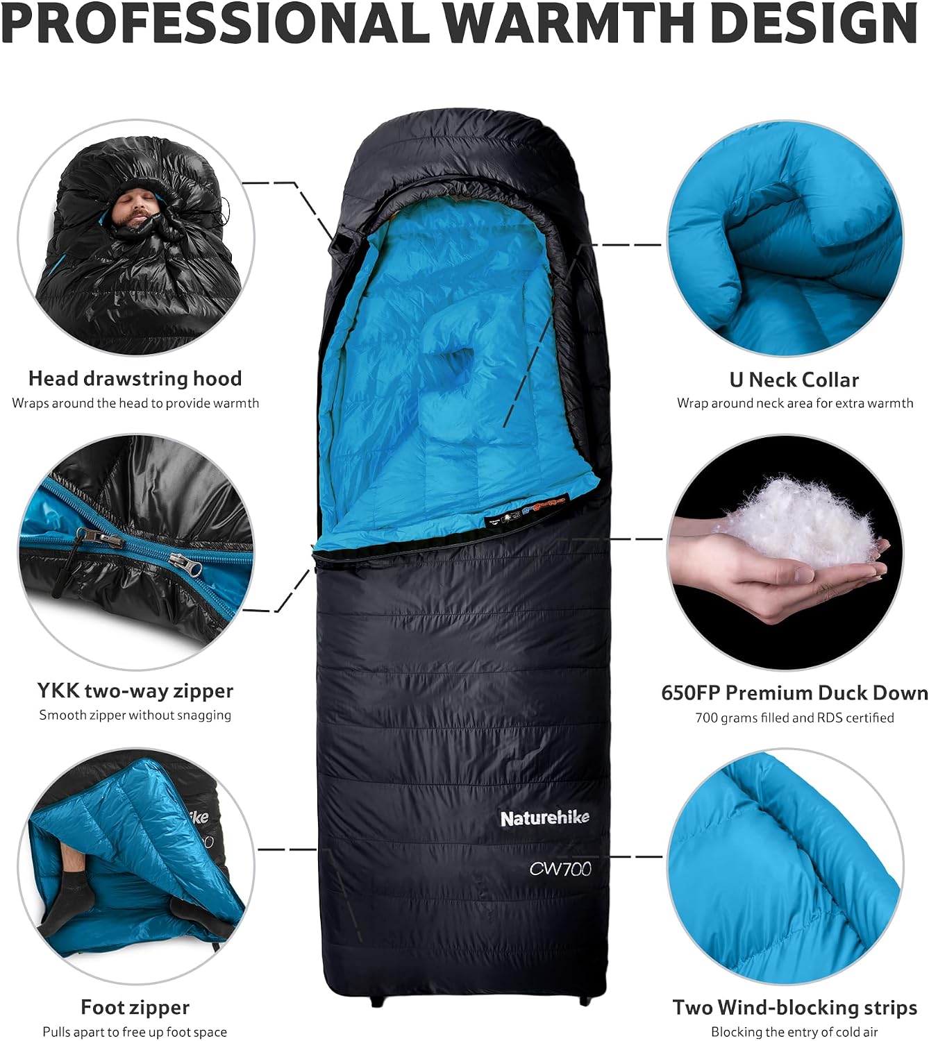 Naturehike 0 Degree Ultralight Down Sleeping Bag for Adults, 650 Fill Power, Backpacking Cold Weather Sleeping Bag with RDS Down, -2℉ / 18℉ Sleeping Bags for Camping, Hiking