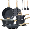 GiPP Ceramic Pots and Pans Set Non Stick - 17 Pcs Nonstick Cookware Set, Non-toxic Healthy Kitchen Cooking Set w/Frying Pans Set, Dishwasher Safe, PFAS PTFE PFOA PFOS Free, Dark Gray