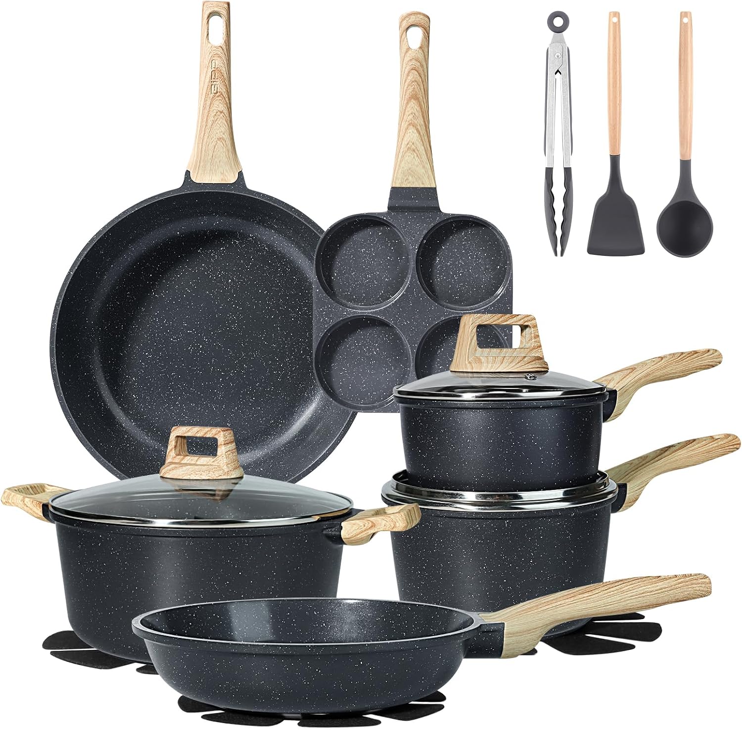 GiPP Ceramic Pots and Pans Set Non Stick - 17 Pcs Nonstick Cookware Set, Non-toxic Healthy Kitchen Cooking Set w/Frying Pans Set, Dishwasher Safe, PFAS PTFE PFOA PFOS Free, Dark Gray