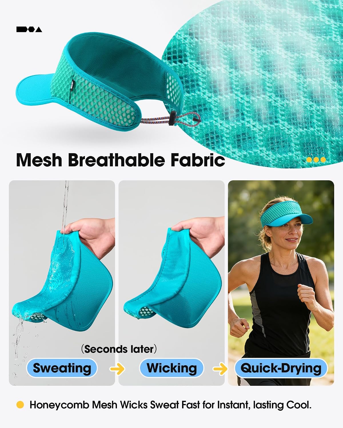 SUNMECI Mesh Breathable Sports Visor - Men Women Adjustable Lightweight Quick Dry Sun Hat for Tennis, Golf, Running