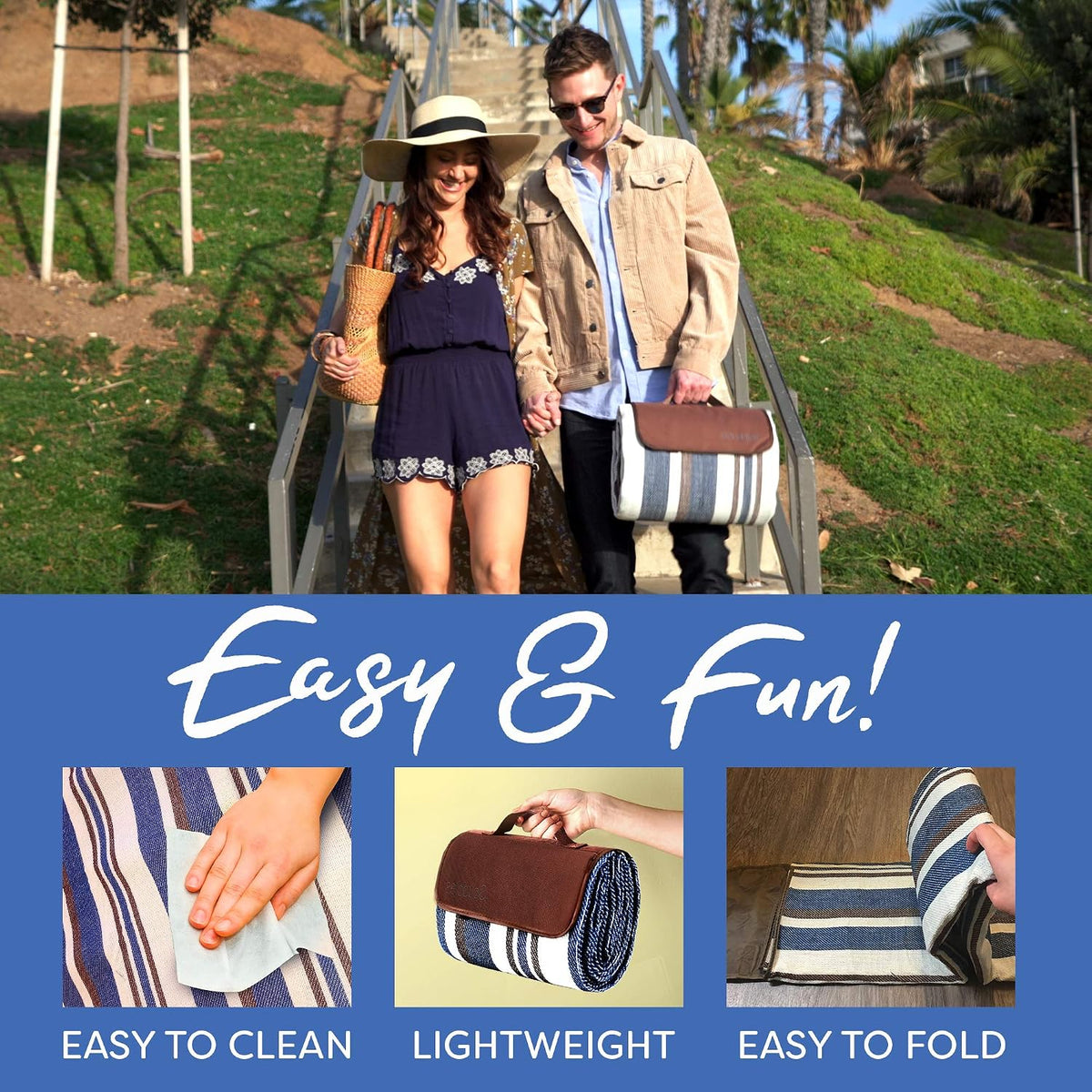 scuddles Waterproof Picnic Blanket 60" x 60" for Beach, Camping and Travel